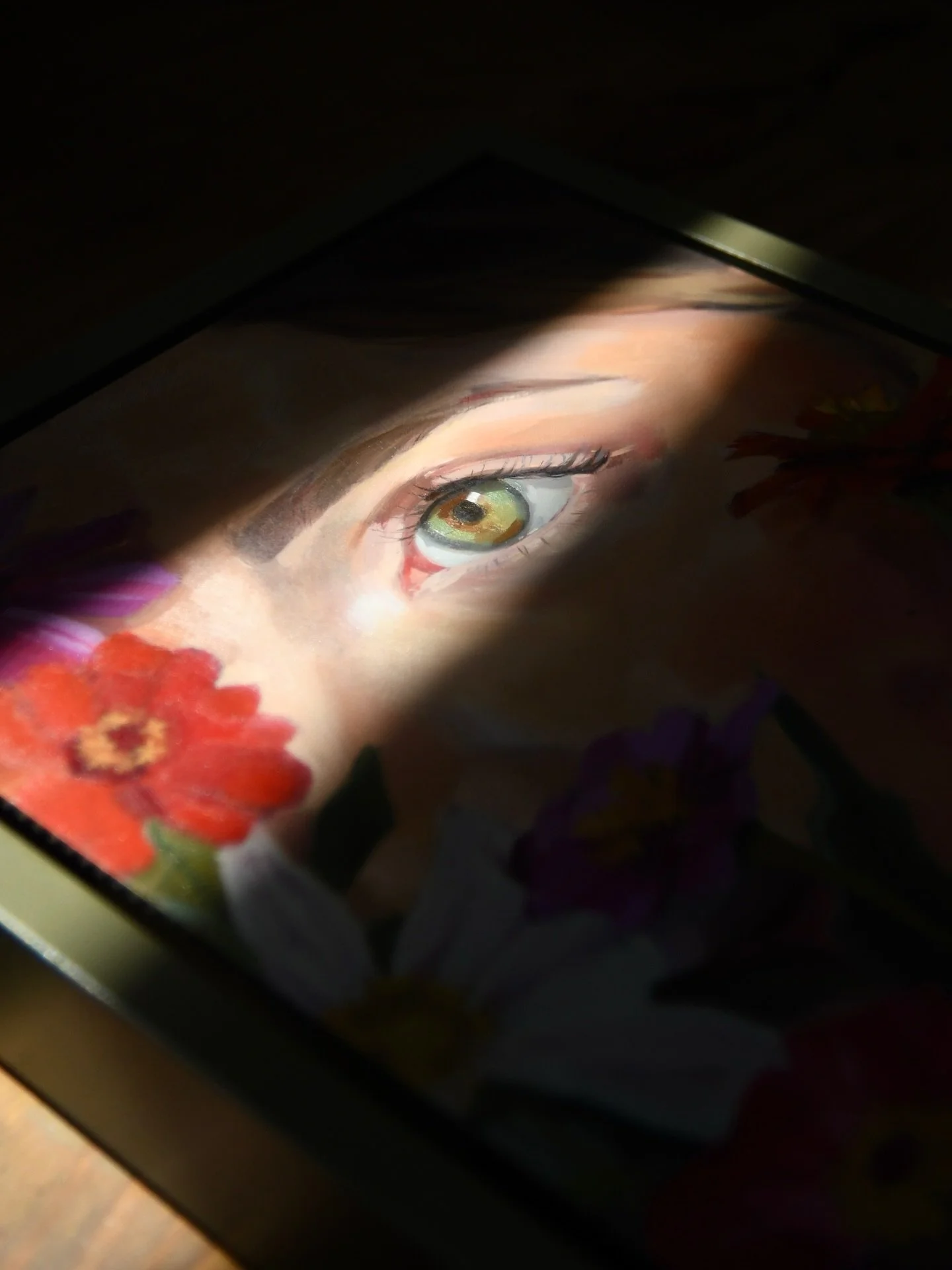 Worth a single post 👁️✨

Is it weird to say I love this painting of my own eye? Haha

I thought this was such a cool shot of my painting as I was framing it. You can find it at @the_marshall_muse_gallery during their current exhibit &ldquo;Figurativ