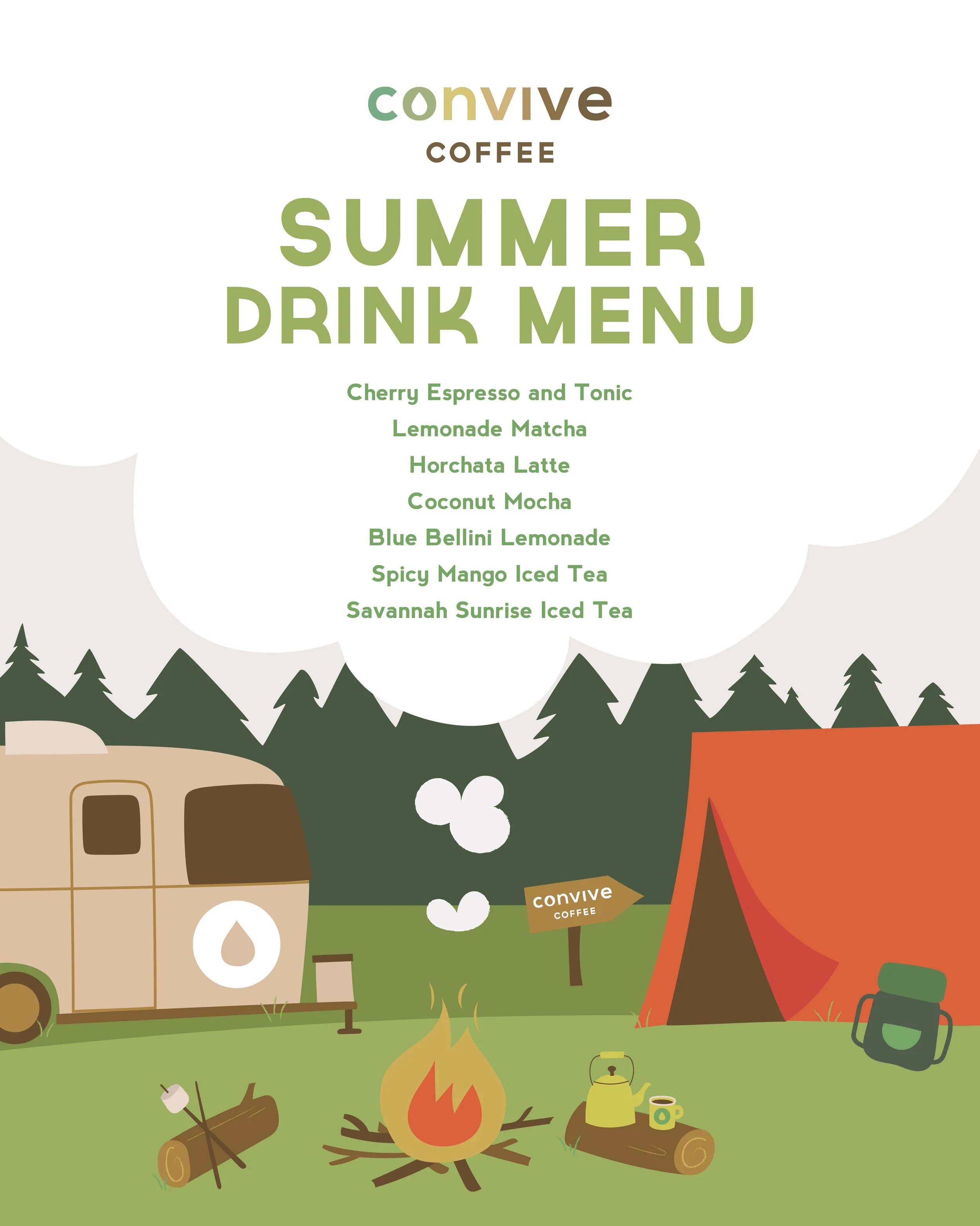Convive Coffee in Pittsburgh, PA Summer Drink Menu poster for 2026