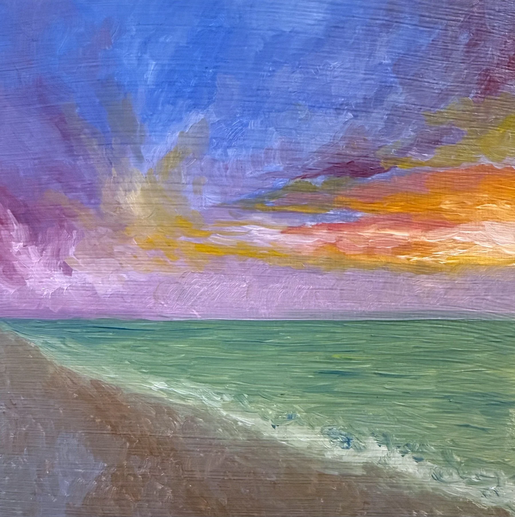 lake sunset, 6"x6", oil on wood panel, 2025