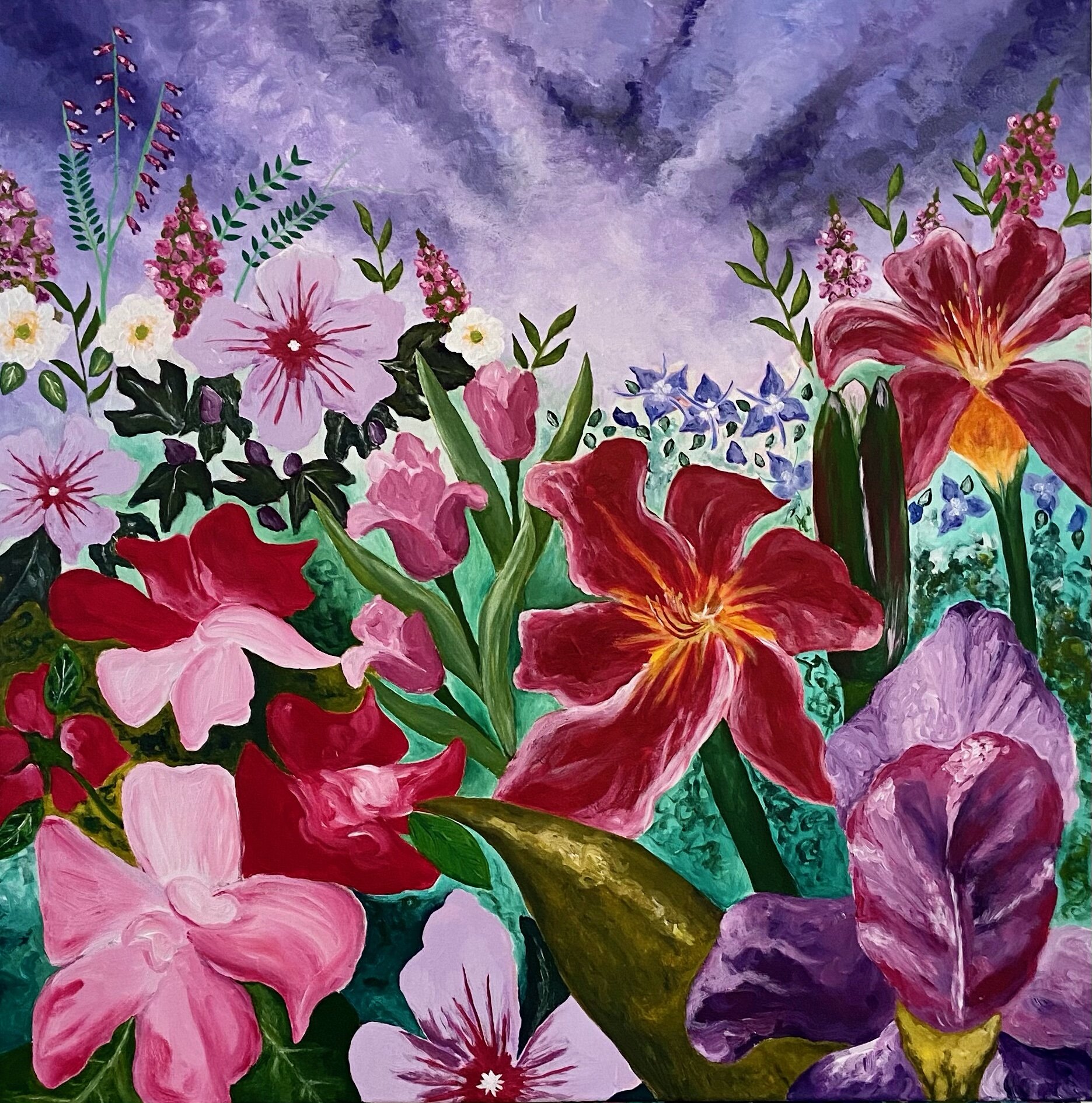 periwinkle garden, 36"x36", acrylic on canvas, 2021