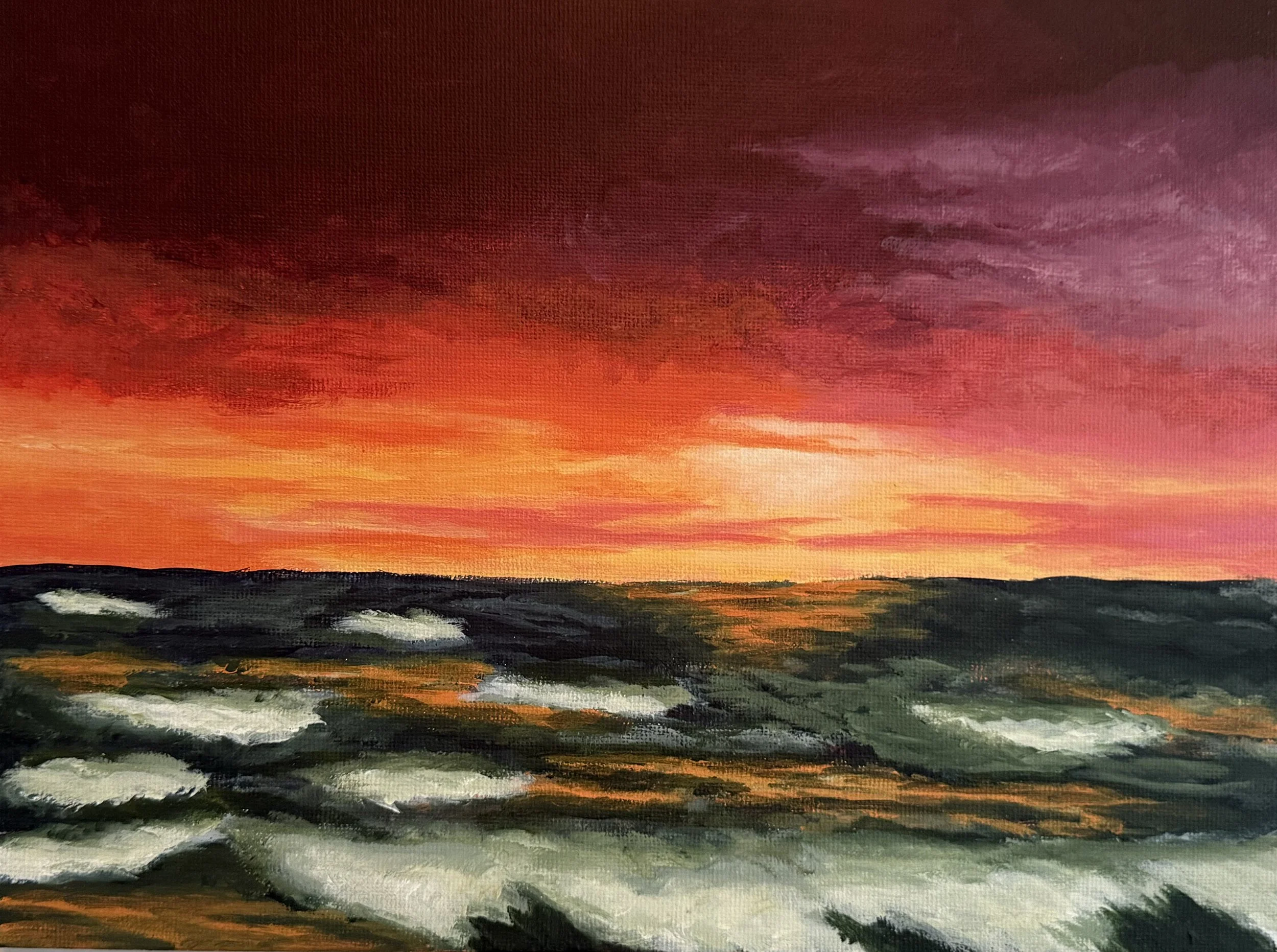 lake sunset #2, 9"x12", acrylic on canvas, 2017