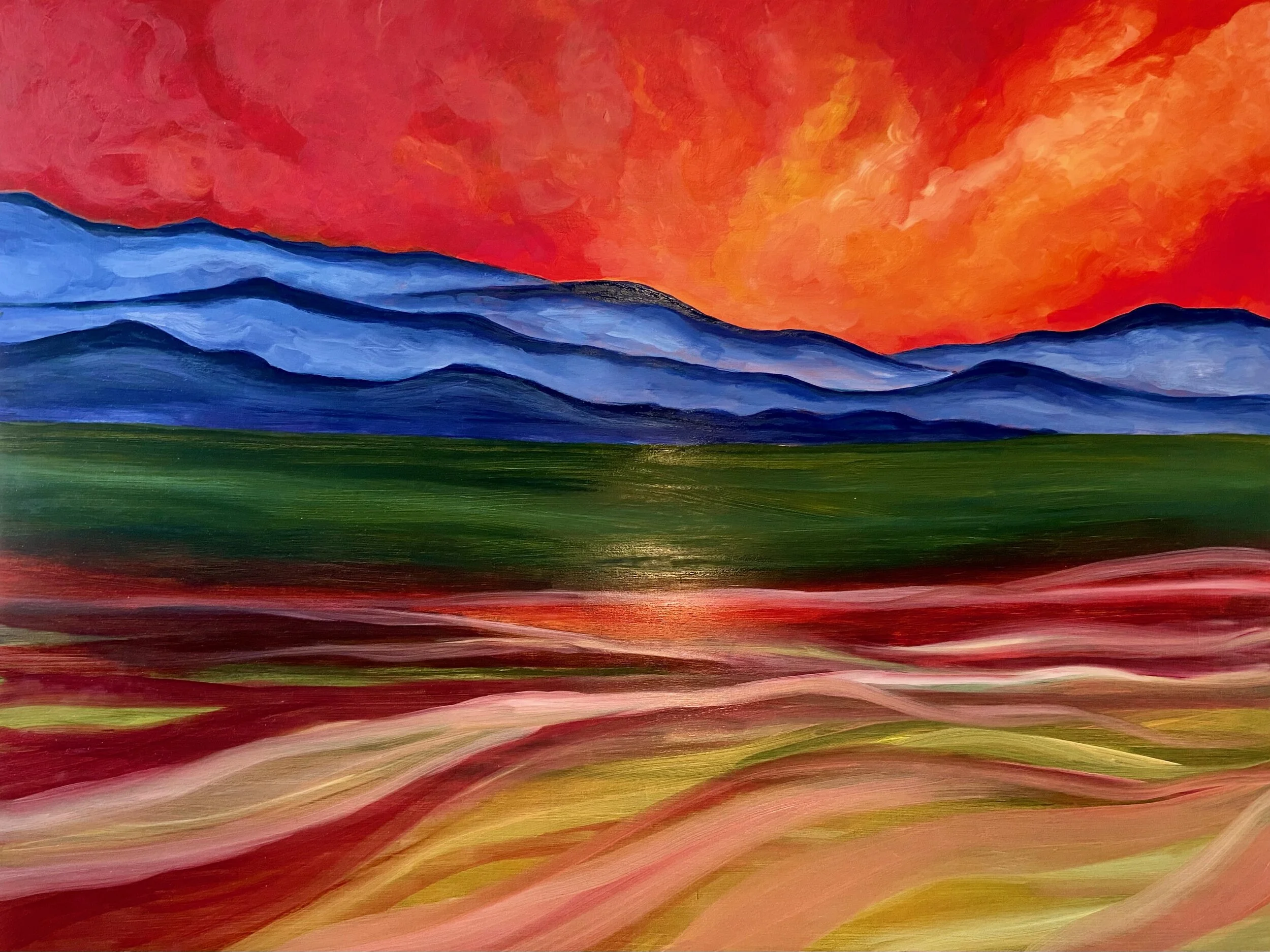 blue foothills, 48"x36", oil and acrylic on wood panel, 2019