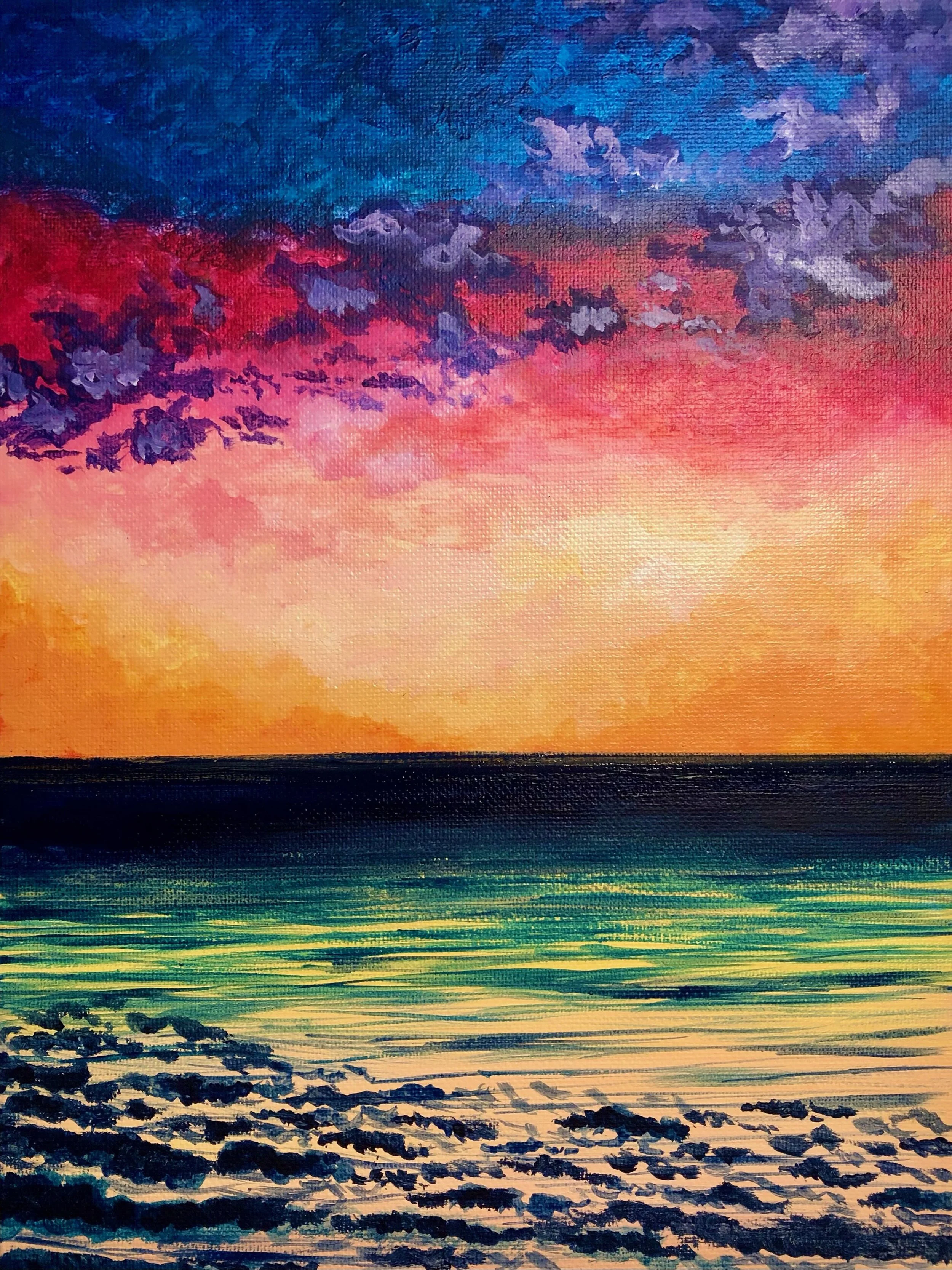 lake sunset, 8"x10", acrylic on canvas, 2017 SOLD