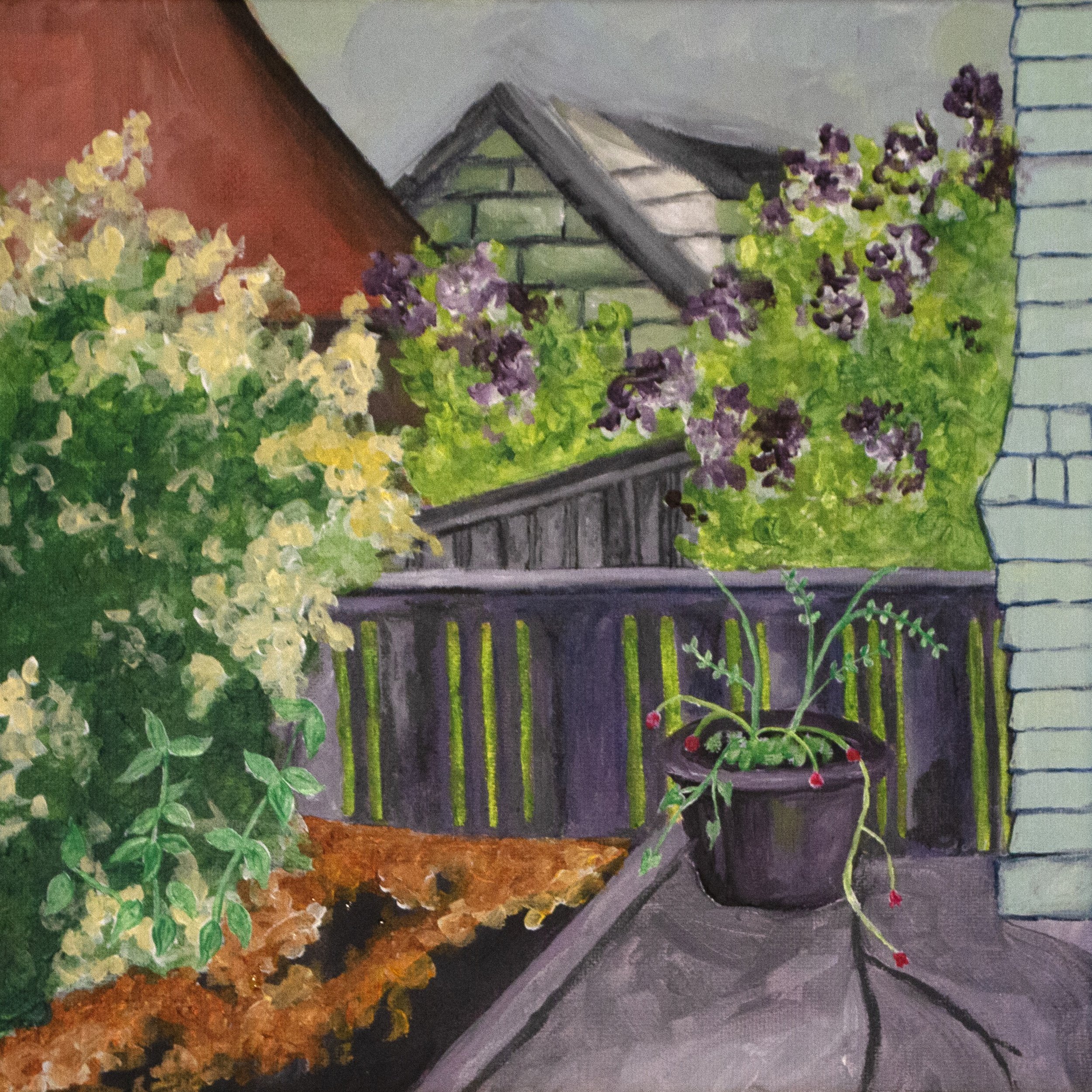 house on the corner, 10"x10", acrylic on canvas, 2023