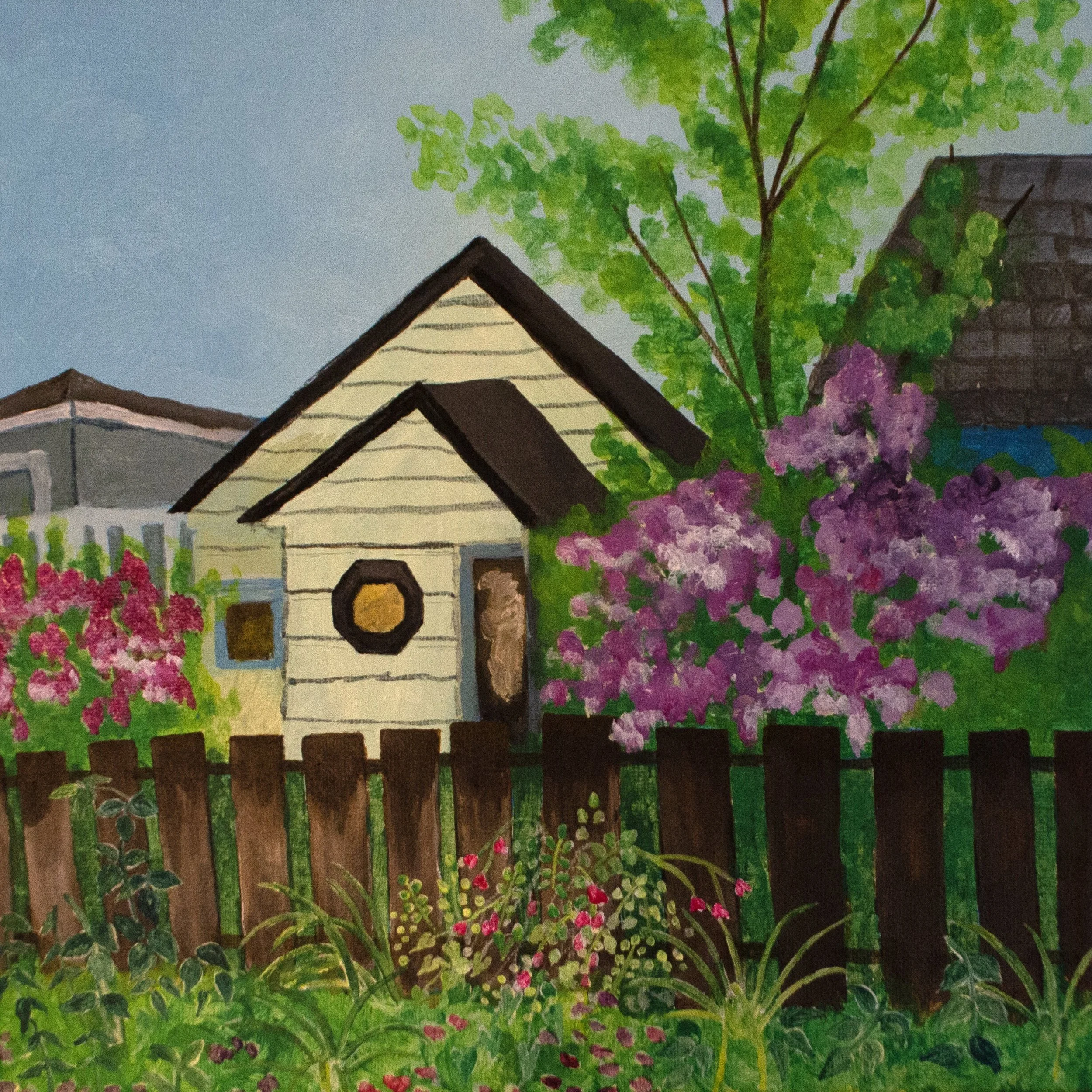 house around the corner, 10"x10", acrylic on canvas, 2023