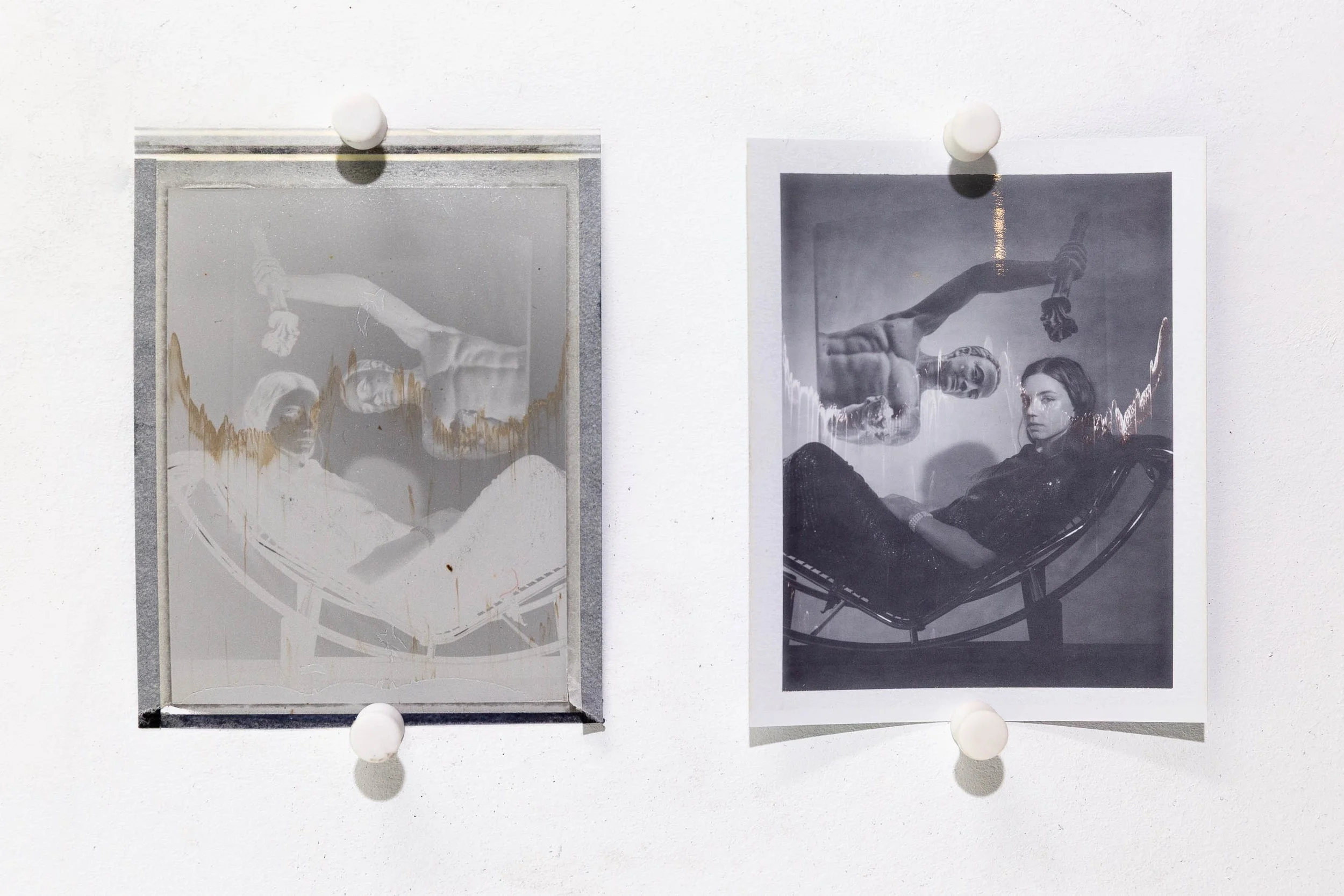 Brett Cody Rogers and Paul Jacobsen, 2025, Model in Recline, FujiFilm FP-3000b instant photograph with negative, 4.25 x 3.25 in, overall dimensions, 4.25 x 8 in