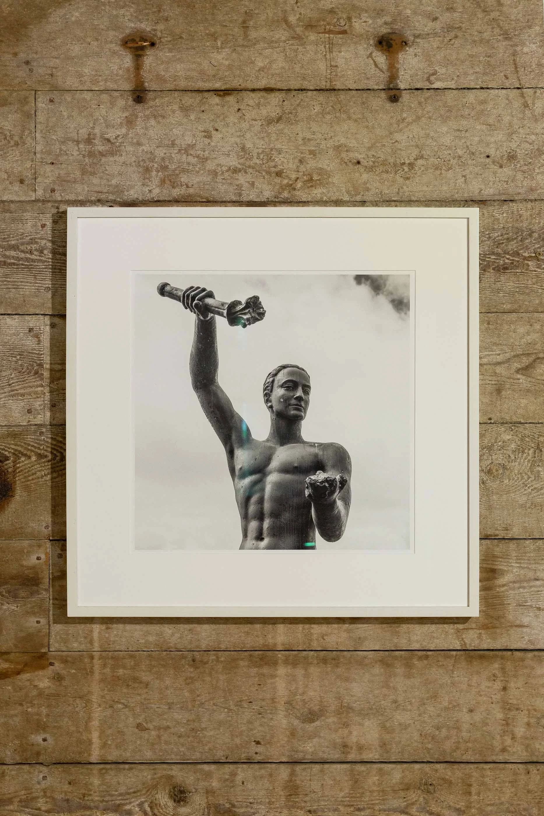 Brett Cody Rogers, Prometheus, Bringing Fire to Earth by Nína Sæmundsson, MacArthur Park, 2025, archival pigment print on Hahnemuhle Photo Rag Baryta paper, image Size 16x16 in., paper size 22x17 in., framed dimensions 24x24 in., edition of 5, 2 AP