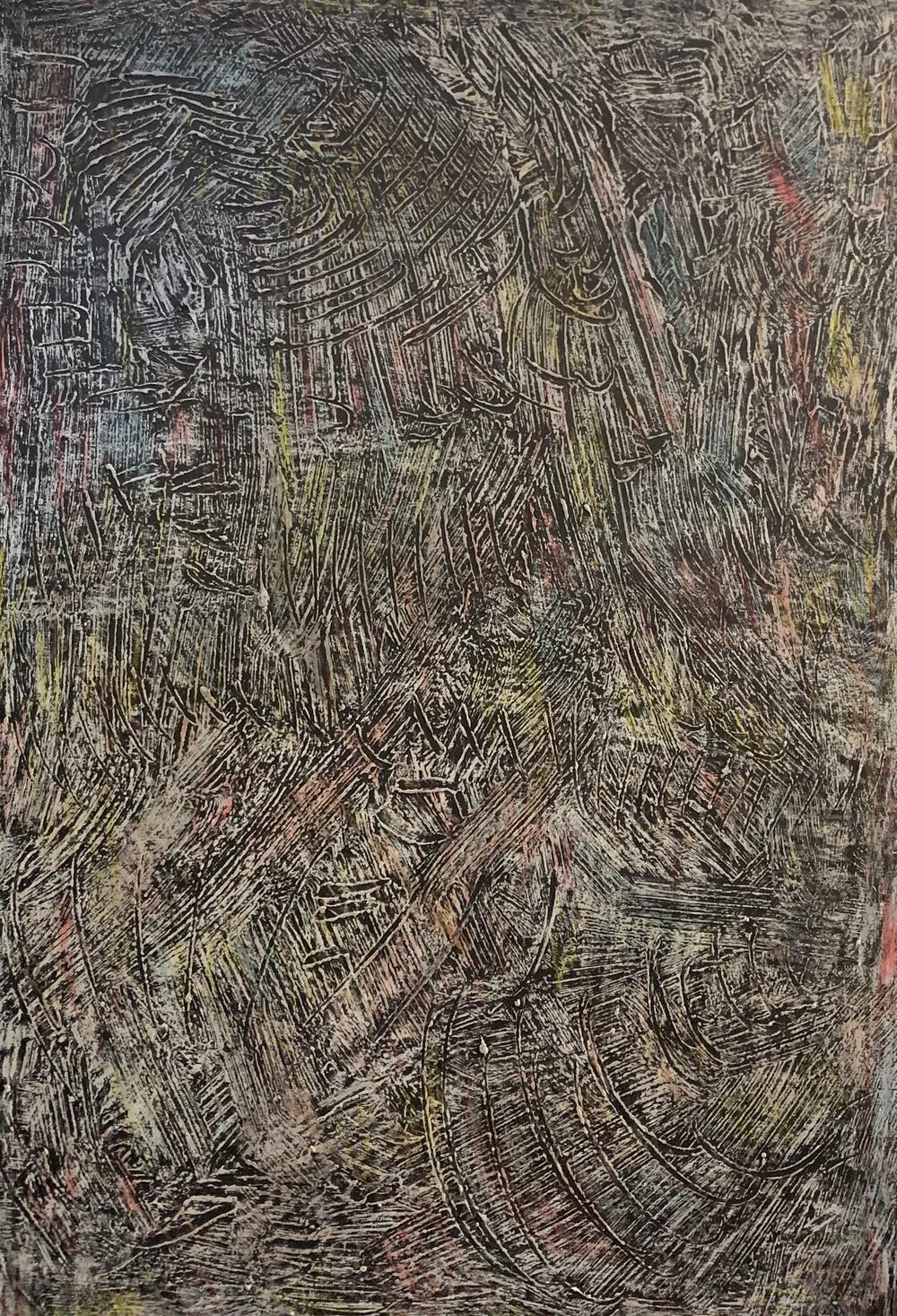 Cave Wall, mixed media on wood, 36 x 24"