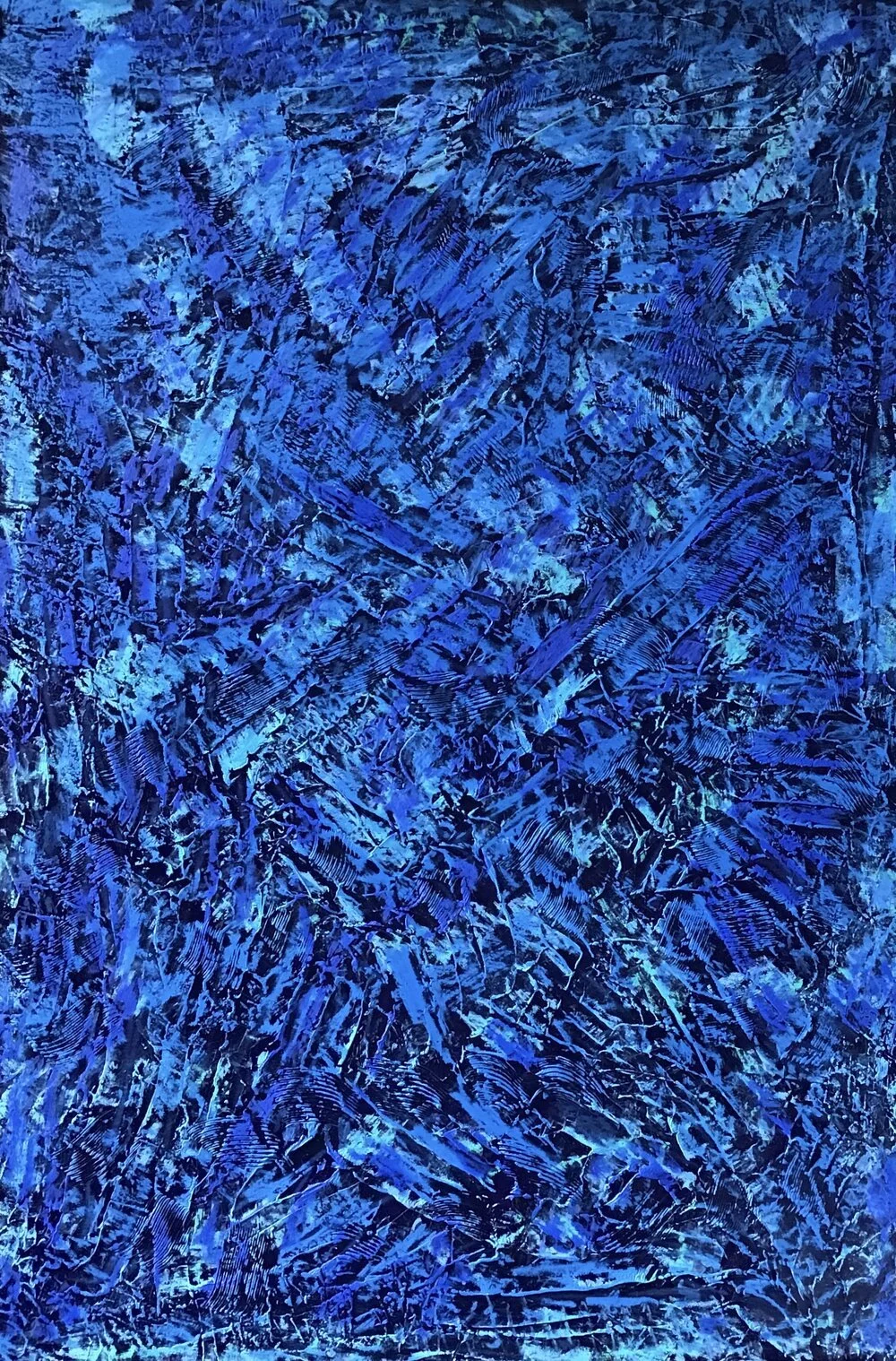 Blue Weave, mixed media on wood, 36 x 24"