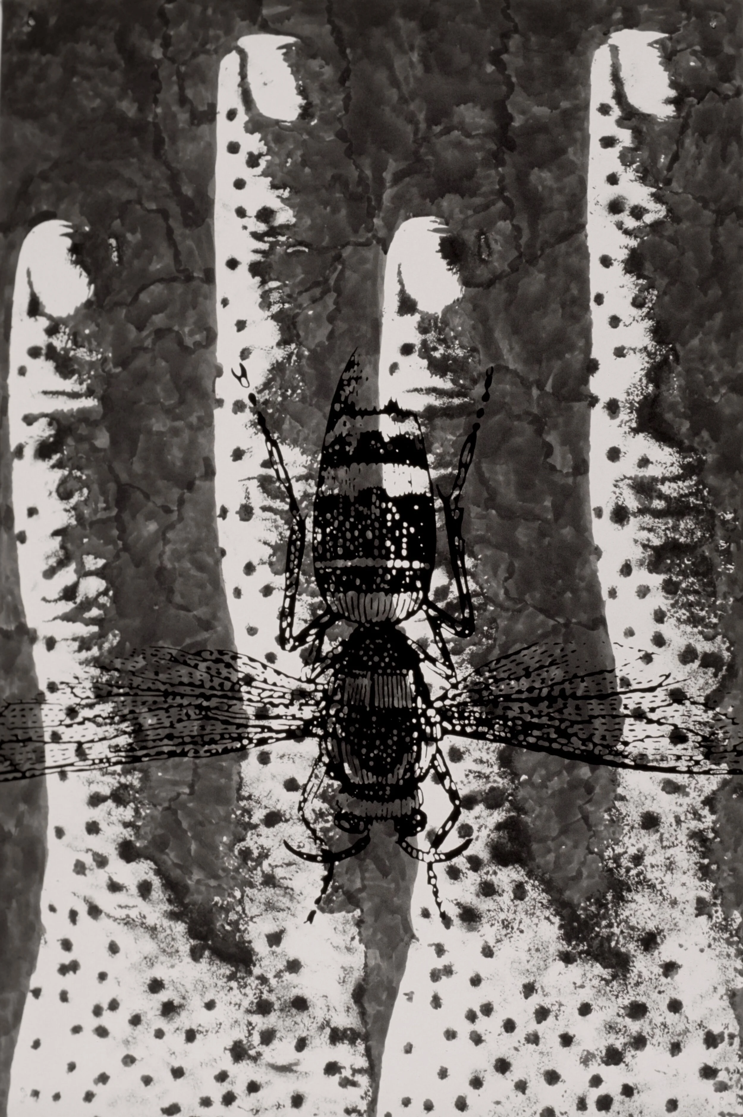 Palsy (with wasp), 1994graphite, cel vinyl ink on paper80 x 53 inches