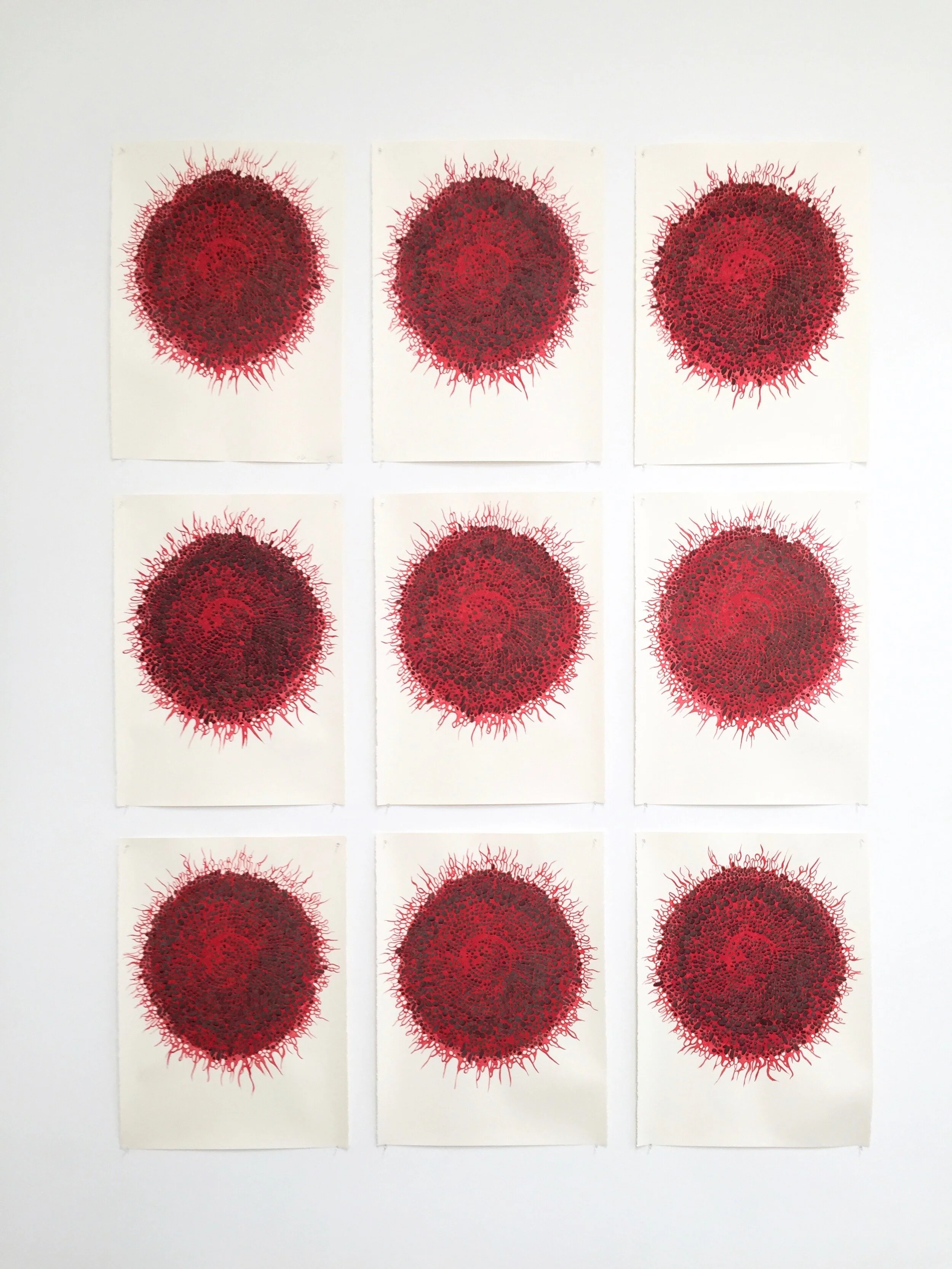 Fibonacci 9, 1994Ink, cel vinyl ink on paper30 x 22 inches each, nine parts