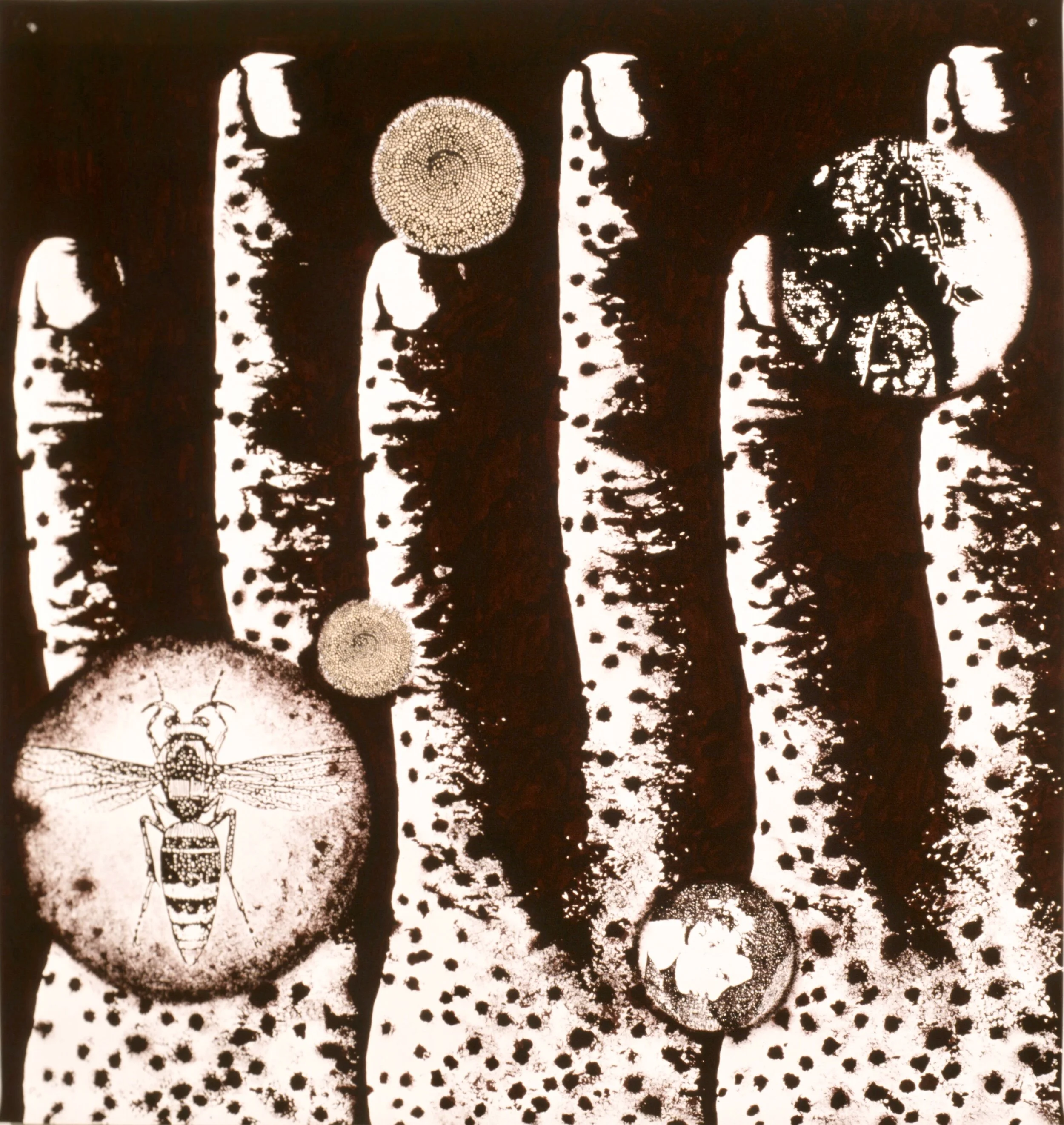 Palsy with Wasp, 1994India ink, cel vinyl ink on paper64 x 60 inchesCollection: Orange County Museum of Art, Newport Beach, CA