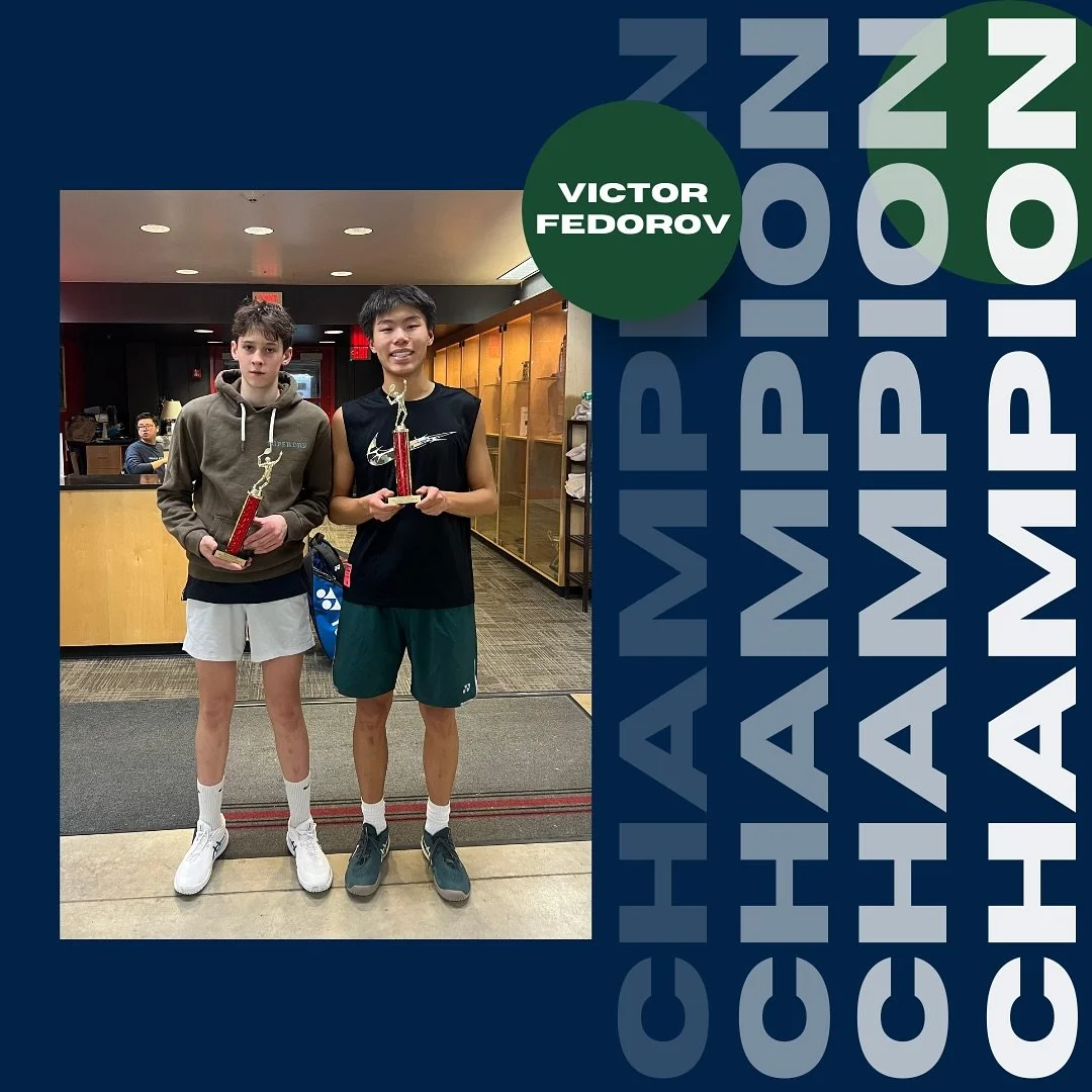 Congratulations to our Elite player, Victor Fedorov &mdash; Champion at the U16 Reis Tennis Center Tournament at Cornell University!
Great effort and strong results. Thank you to the coaches who continue to support his development.
Final score: 2&nda