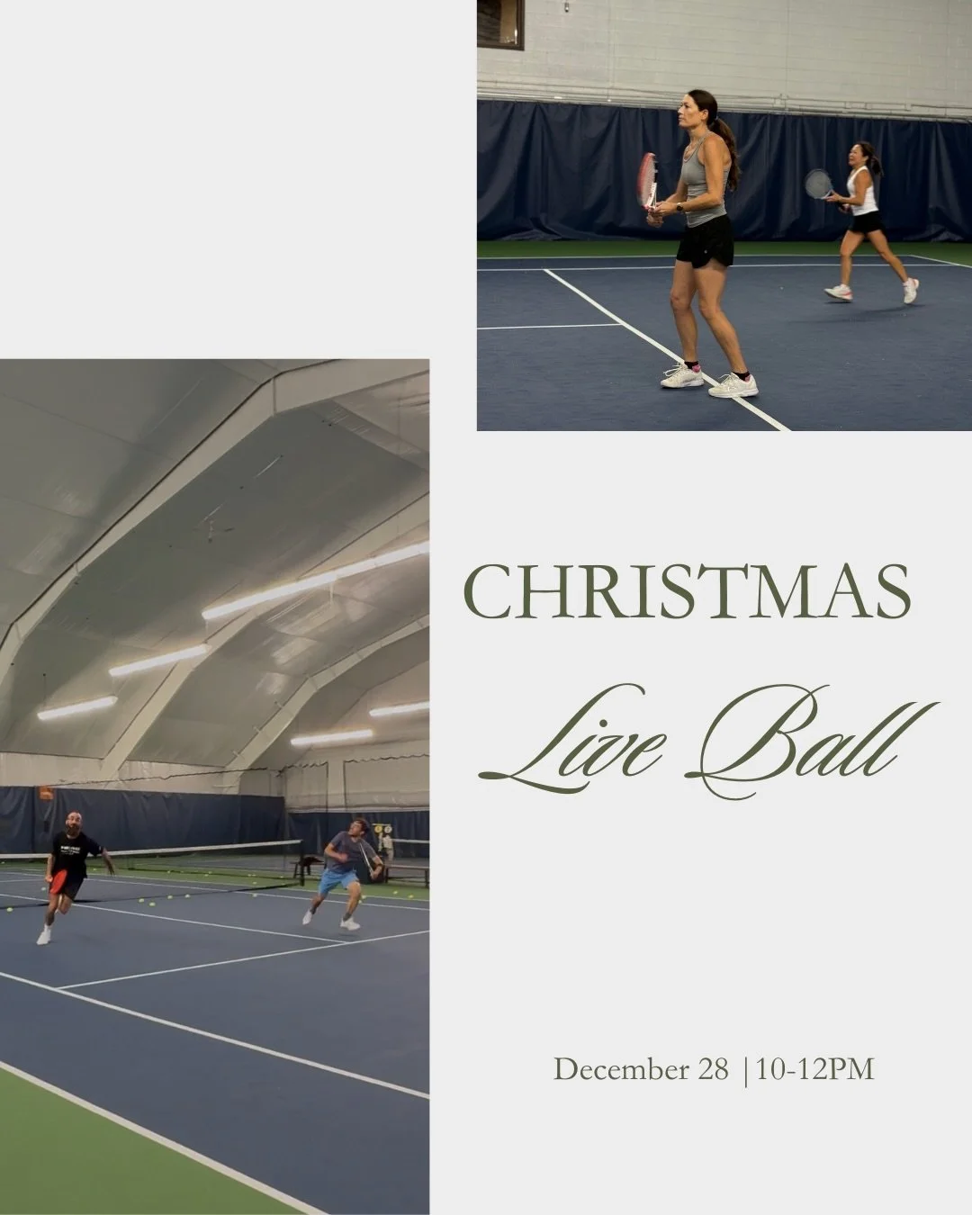 Christmas Live Ball is happening!
We&rsquo;re so excited to host this fun, festive event on Dec 28 | 10&ndash;12 PM.
Bring your own drinks, enjoy high-energy points, and celebrate on court!
 $45 members | $55 non-members
Limited spots &mdash; sign up
