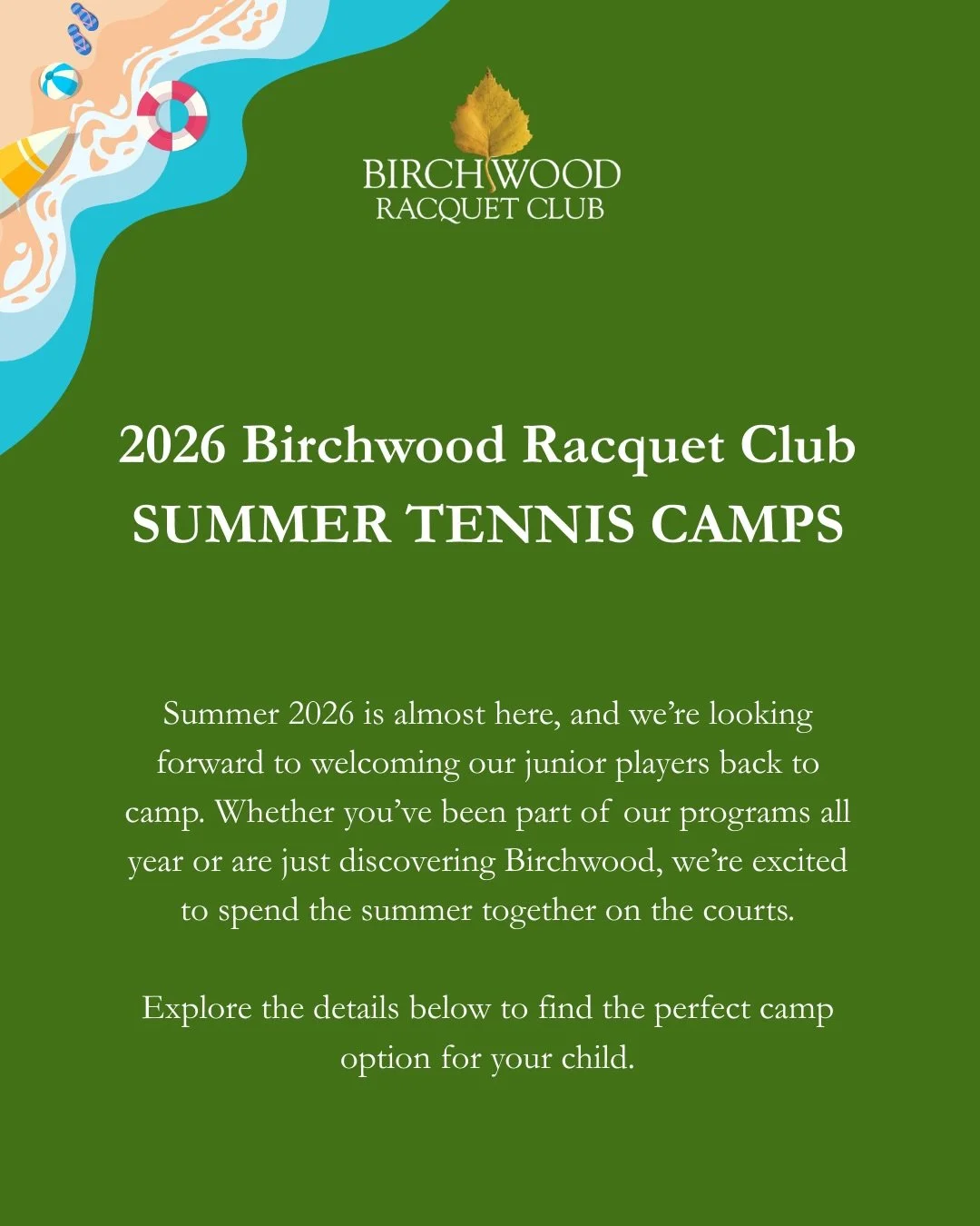 It&rsquo;s here!!! 🎾☀️

Registration for our 2026 Birchwood Summer Tennis Camp is officially OPEN!

We cannot wait to welcome our junior players back to the courts for another unforgettable summer.

Don&rsquo;t wait &mdash; age groups will fill quic