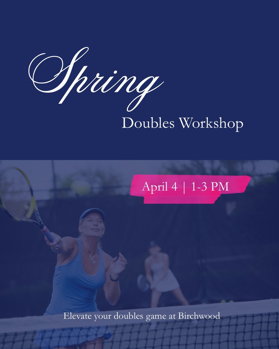 Spring Doubles Workshop at Birchwood 🎾

We&rsquo;ll be going through key doubles concepts like positioning, shot selection, and court coverage, and then applying everything in live play with coaching and feedback.

It&rsquo;s a great session if you 