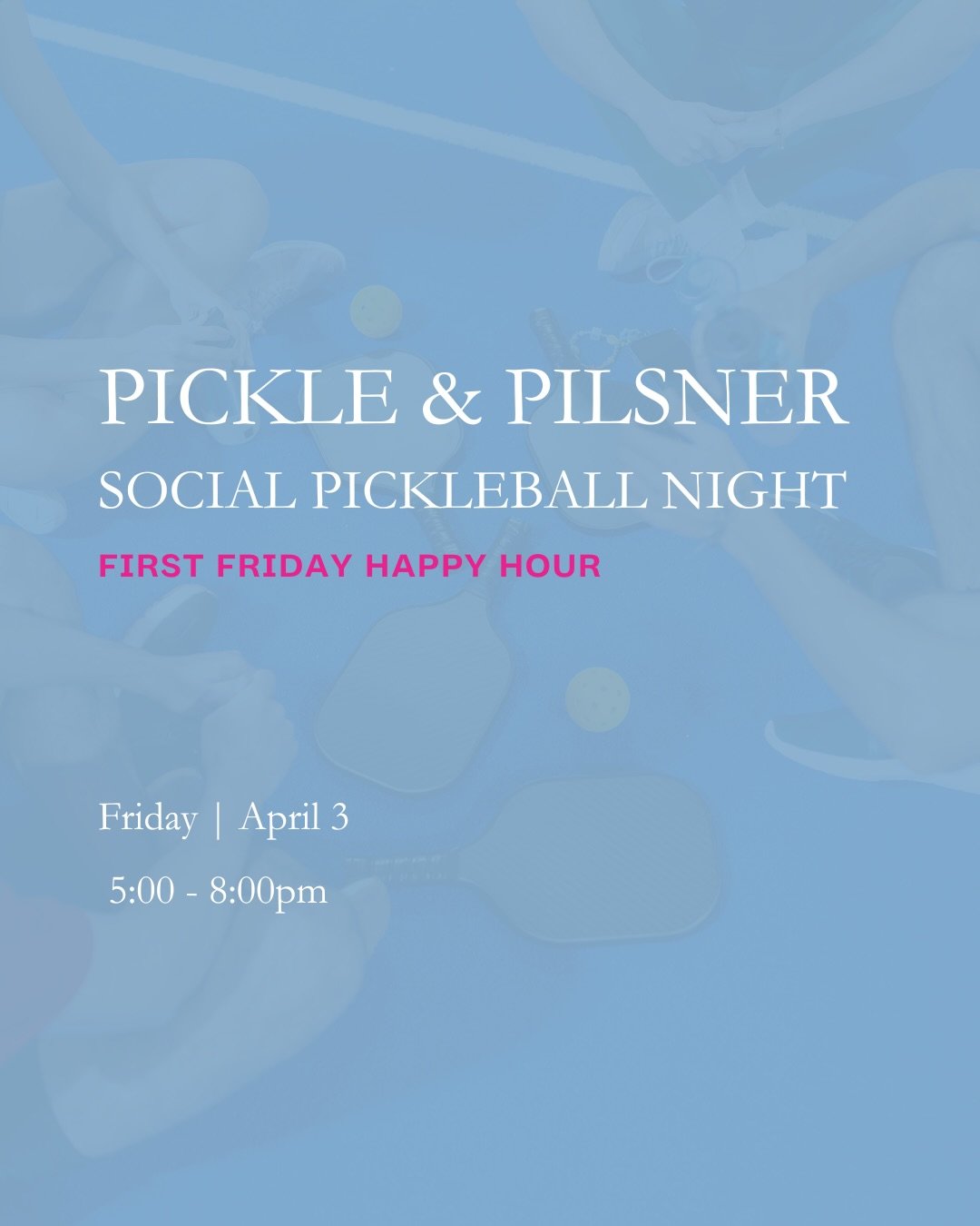 This is your sign to NOT stay home Friday 👀
April 3 | 5-8PM 
Pickleball. Drinks. Good people.
It&rsquo;s that simple.
Tag your partner (or the one who owes you a drink 👇)