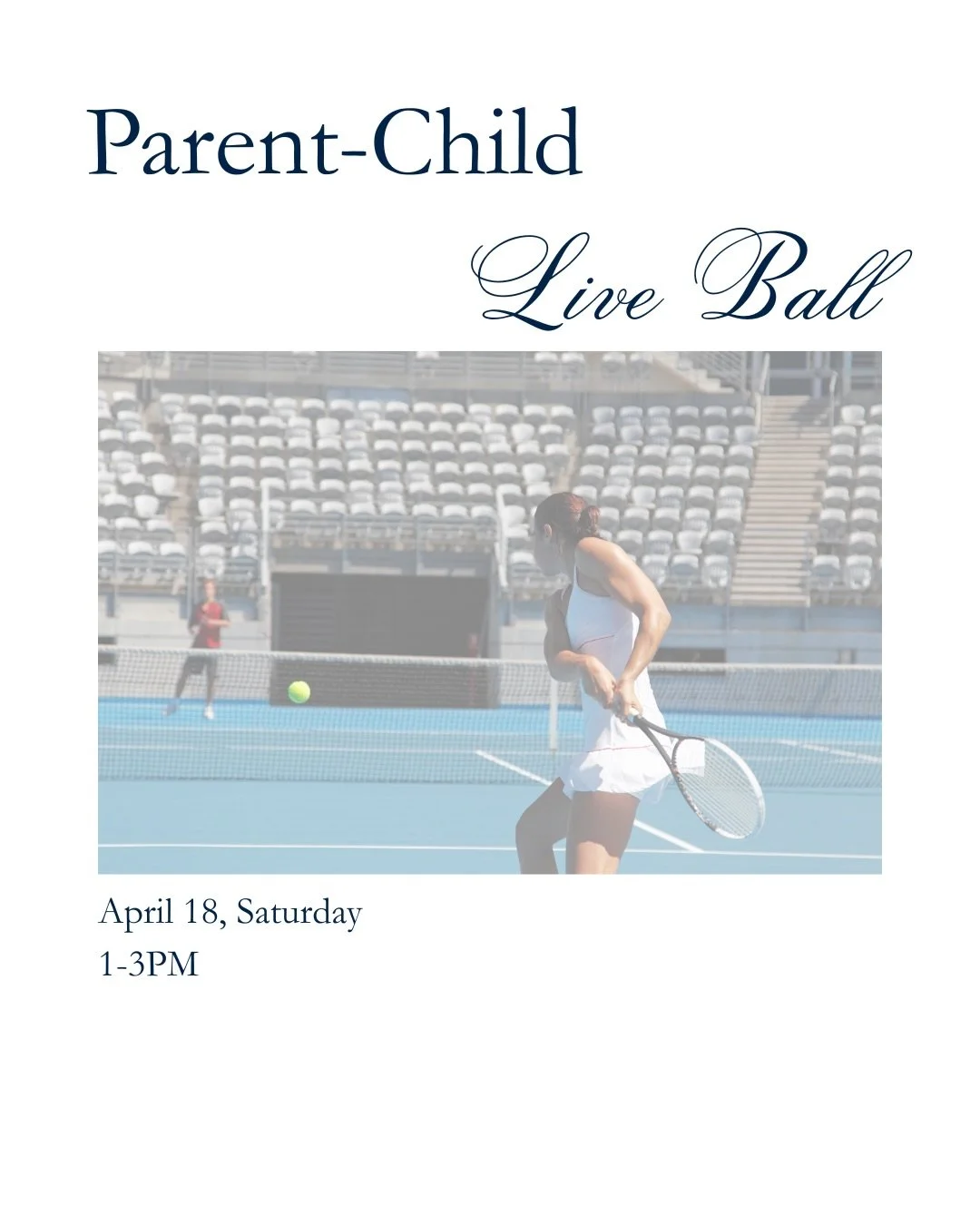This Saturday 
Parent-Child Live Ball 💙

A fun, fast-paced session where parents and kids team up, compete, and improve together.

Saturday, April 18
1&ndash;3 PM

⚠️ Only 5 spots left
Secure your spot before it&rsquo;s full!

📲 Register: (570) 586