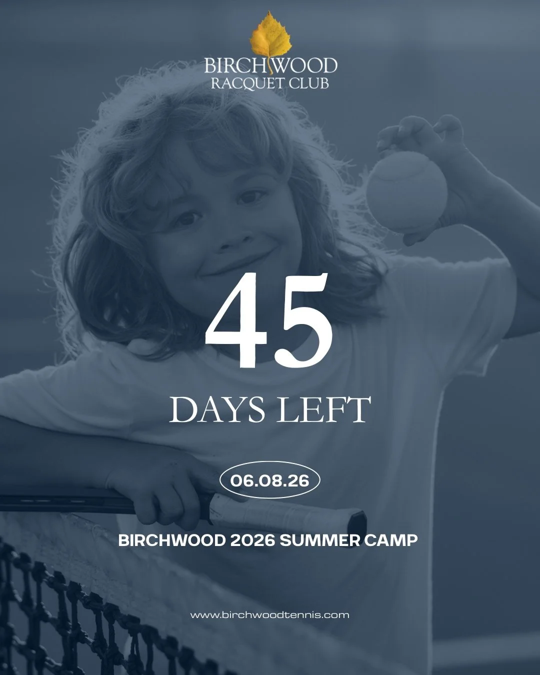 45 days and counting&hellip; 🎾☀️

Summer at Birchwood is almost here, and spots are already filling up! Give your child a summer of confidence, friendships, and real improvement on the court.

Secure your spot now before we&rsquo;re sold out.

Clark
