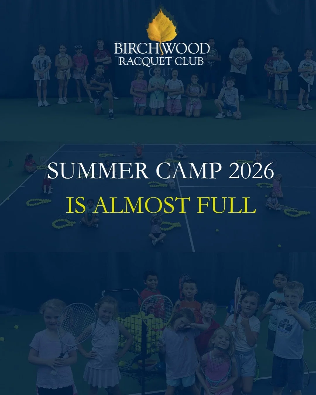 Several weeks are already sold out and availability is becoming very limited. Don&rsquo;t miss your chance to join us this summer at Birchwood Racquet Club for an unforgettable experience filled with tennis, fun, friends, games, and competition. ☀️🎾