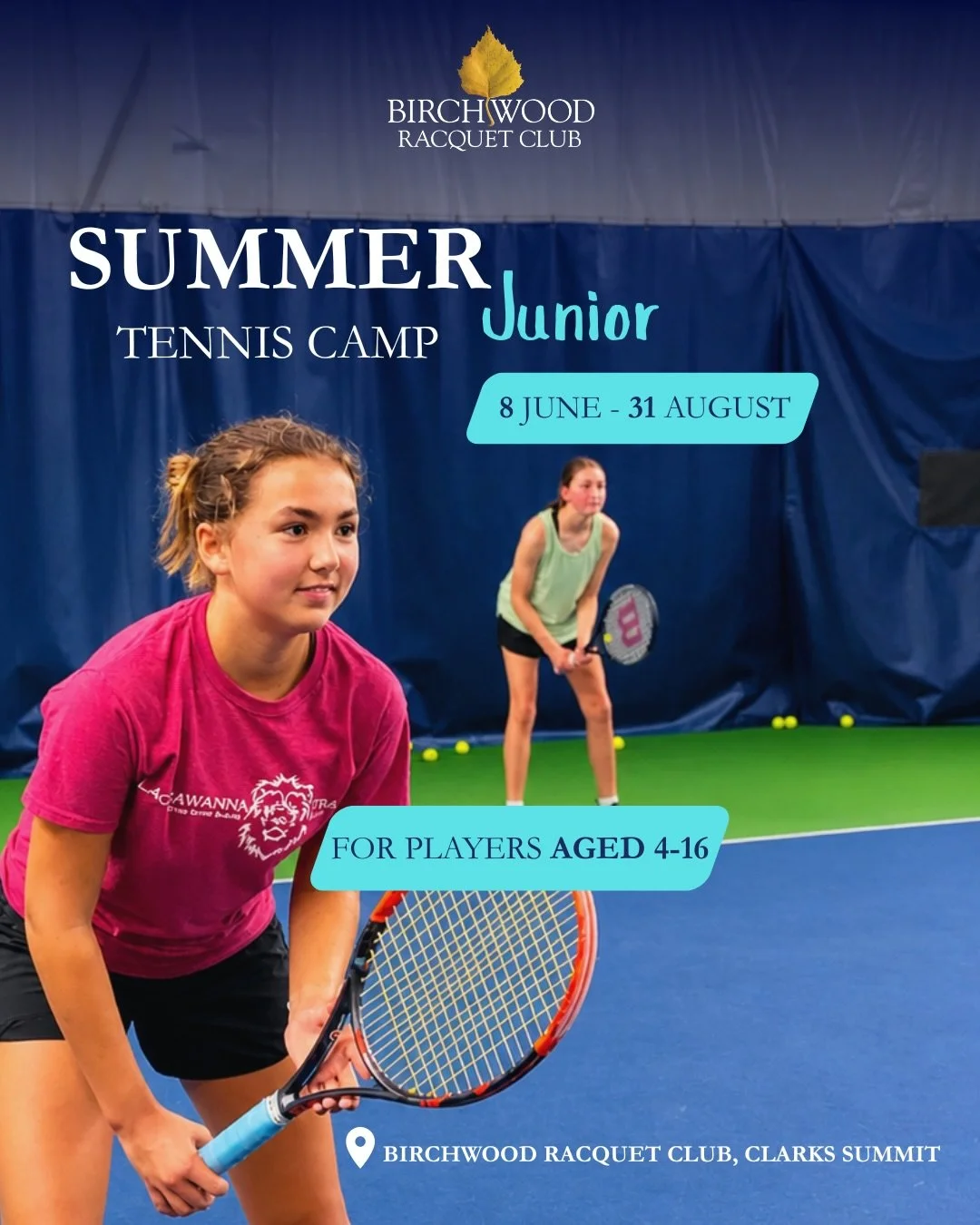 SUMMER TENNIS CAMP IS HERE! 🎾

Looking for an active, fun, and engaging summer experience for your child? Join us at Birchwood Racquet Club for our Junior Summer Tennis Camp!

✅ Experienced coaches
✅ Fun games &amp; match play
✅ Skill development fo