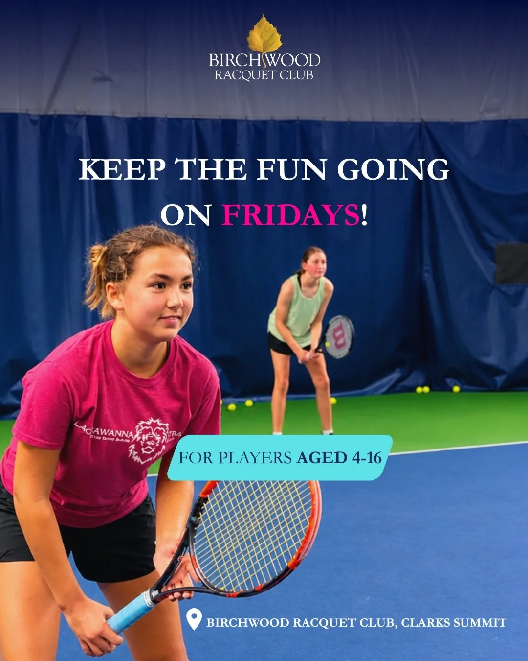 🎾 Why should the fun stop on Thursday?

Keep your child active, learning, and having fun with our Friday Camp Add-On! From tennis and games to exciting activities with friends, Fridays are the perfect way to make the most of summer at Birchwood.

☀️