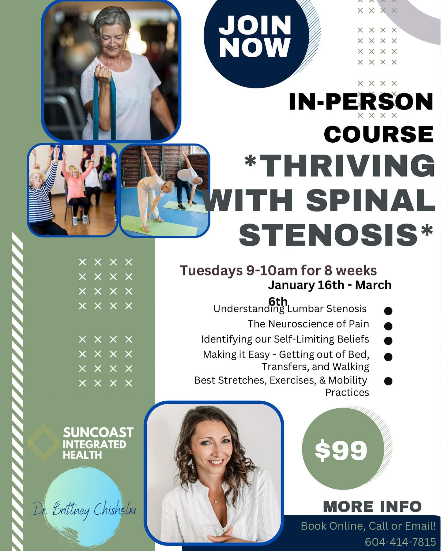 Thrive with Spinal Stenosis! There are 4 spots left!

Book online, call or email. 604-414-7815 
DrBrittney@suncoastintegratedhealth.com