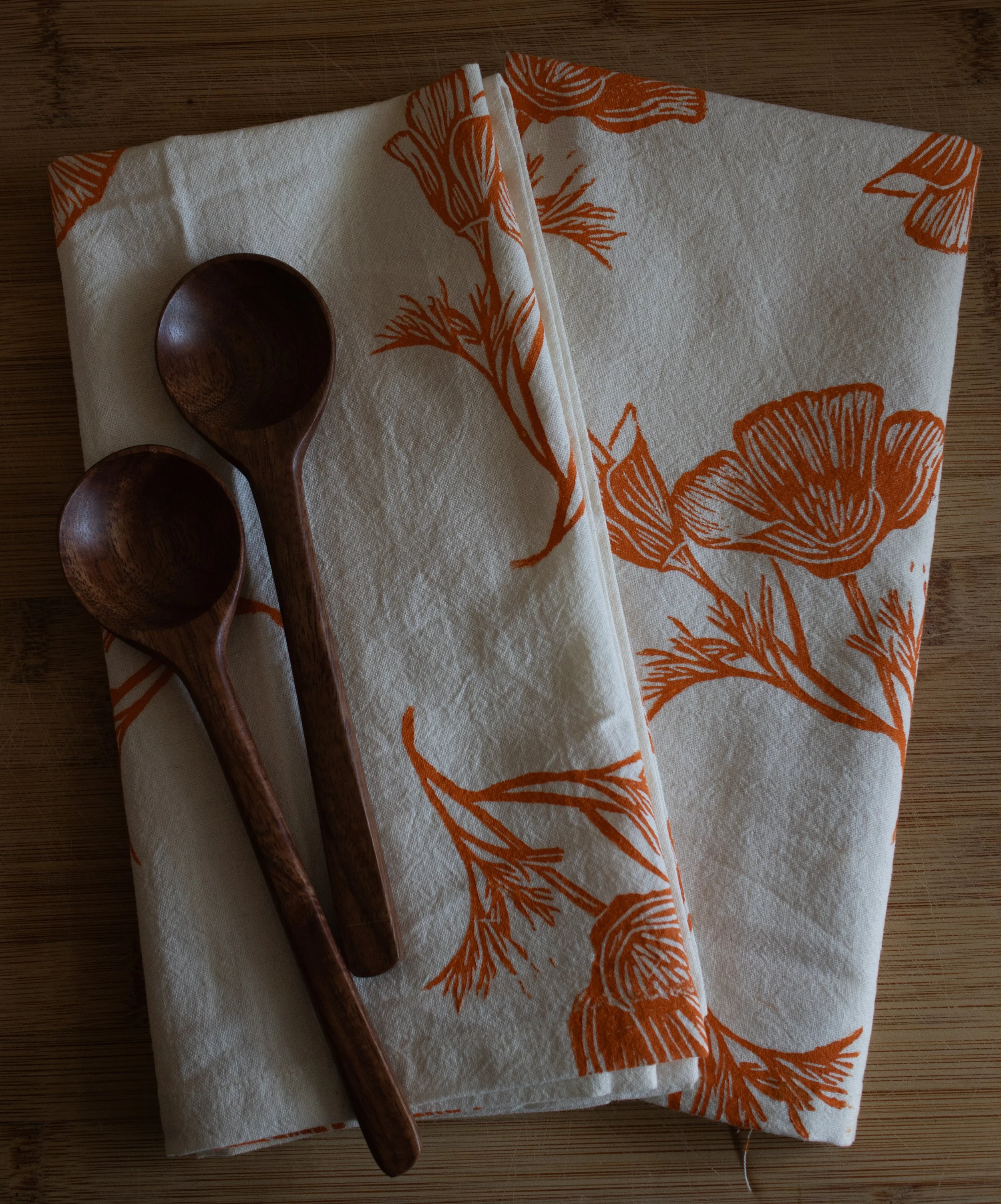 "California amapola" block printed tea towel (2024)