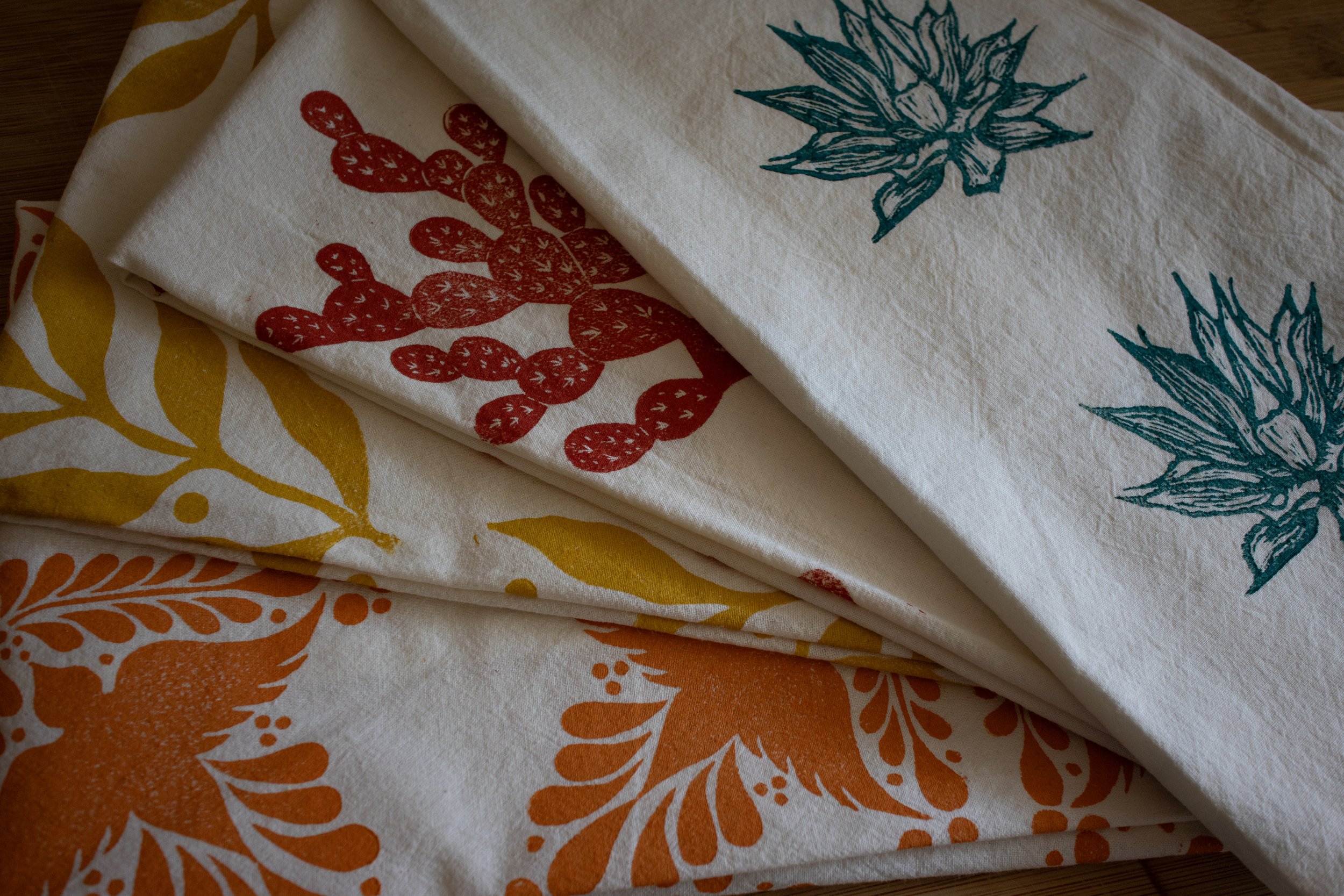 Assorted blockprinted cotton tea towels