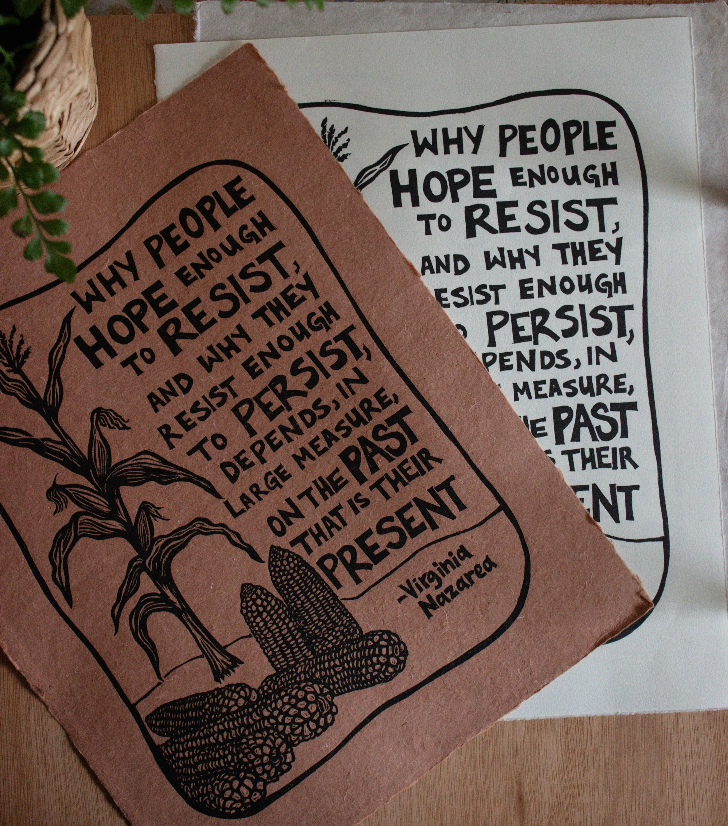 "Hope and Resistance" (2023) linocut print.