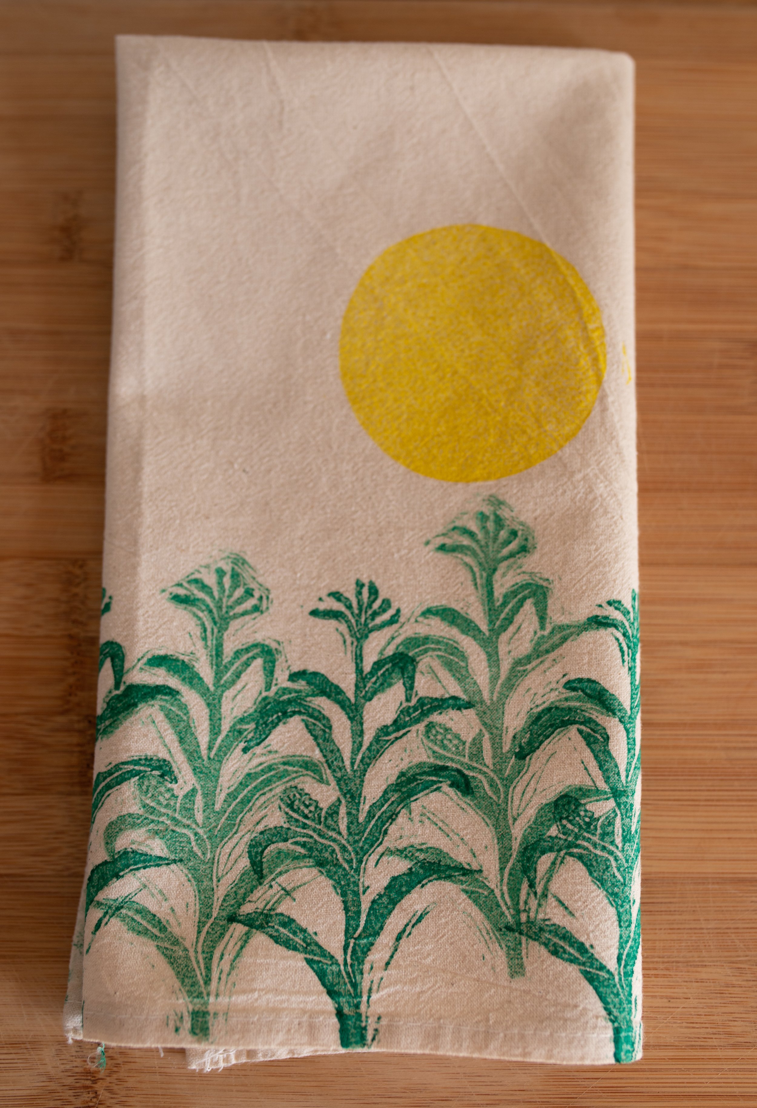  "Milpa" (2022) blockprinted cotton tea towel 