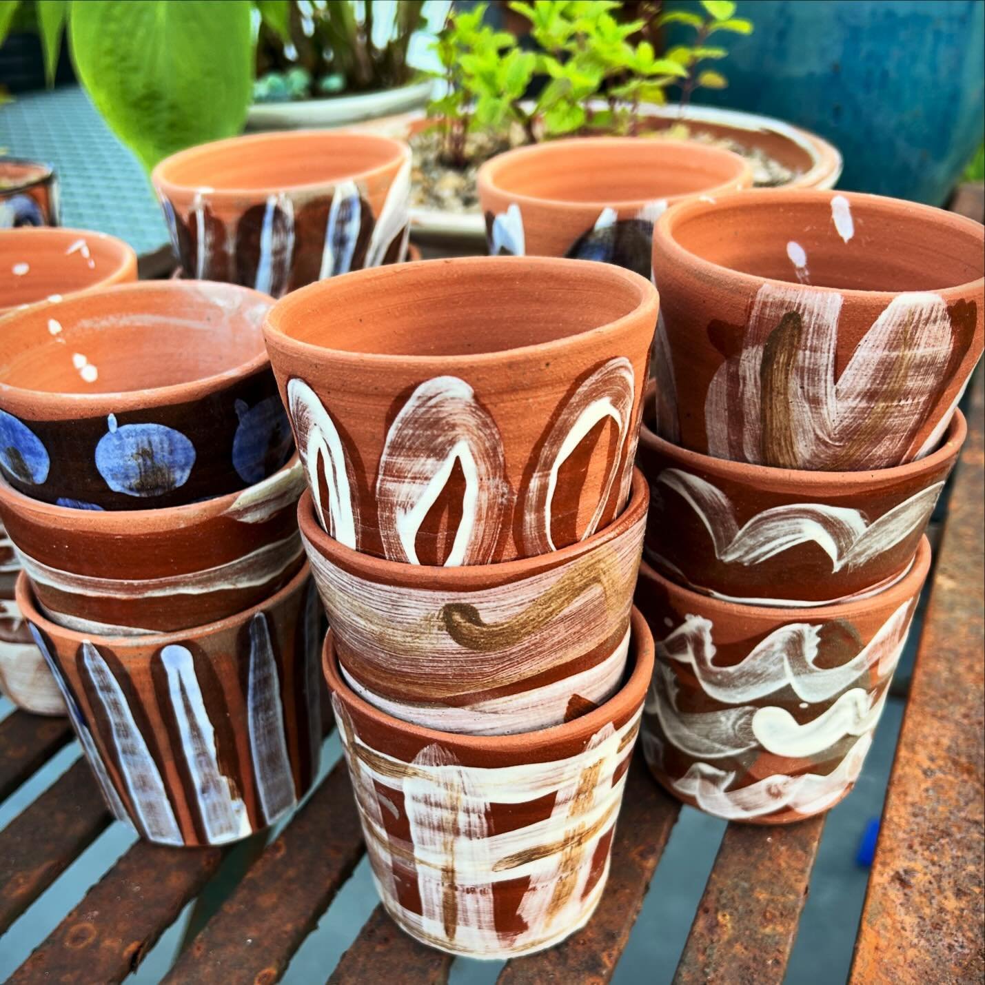 Just got half a ton of terracotta clay to throw some plantpots. These are decorated with slip and glaze and are once-fired, which means I can dust off my production throwing skills and make them in large batches.
Anyone recommend a good garden fair i