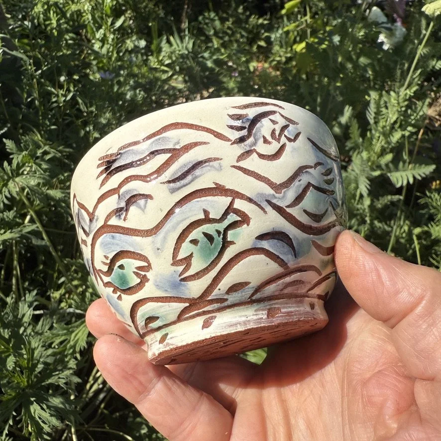 pot3004 Ice cream bowl with three naked guys in the waves.