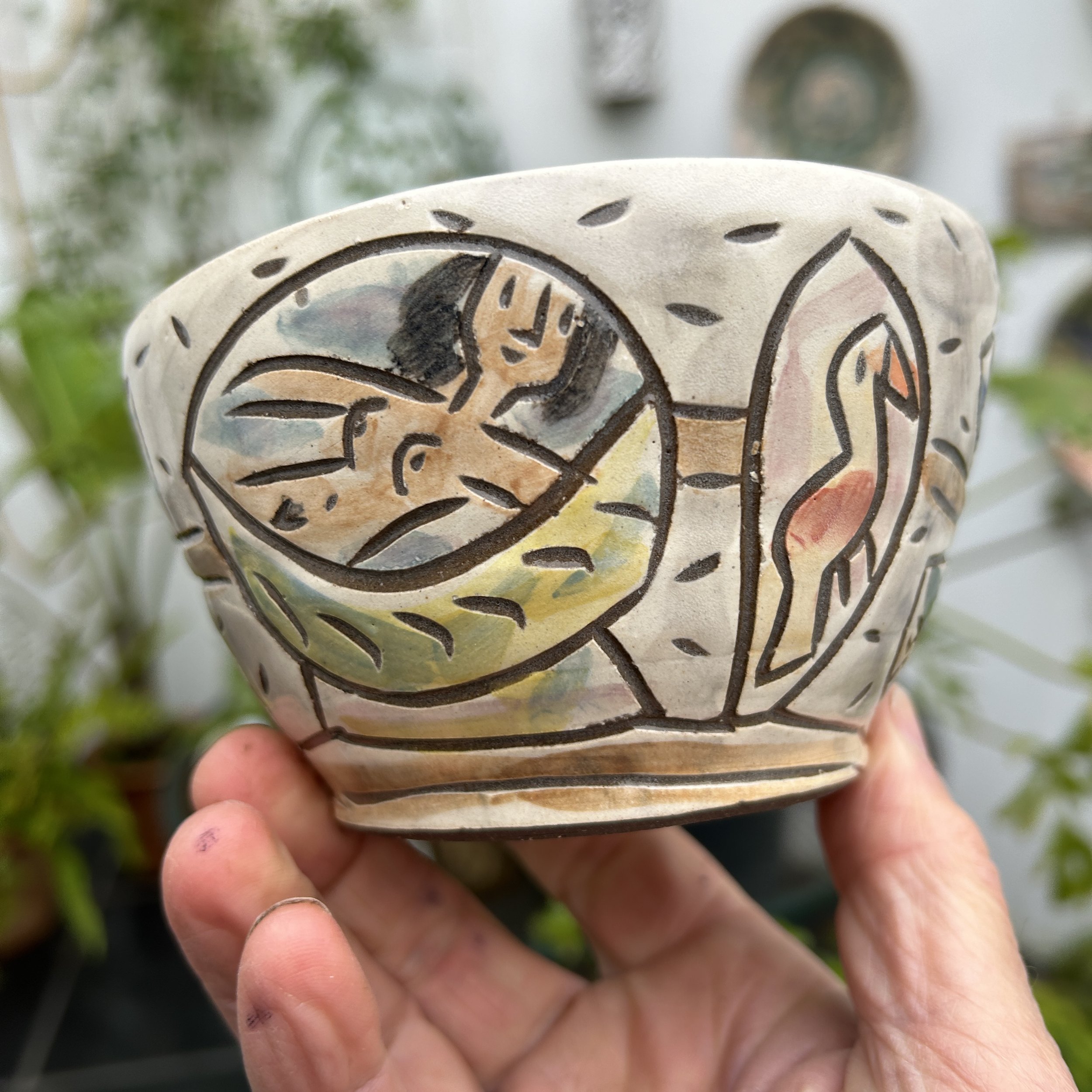 pot2764 - stoneware bowl with shelfie pottery pattern
