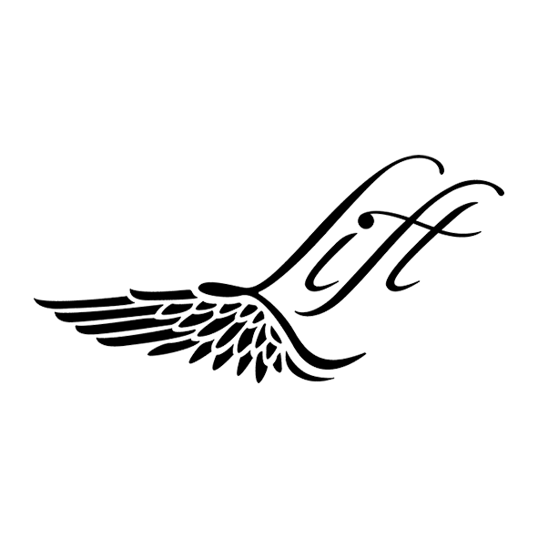 Tattoo-style design with the word 'Lift' and a winged motif.