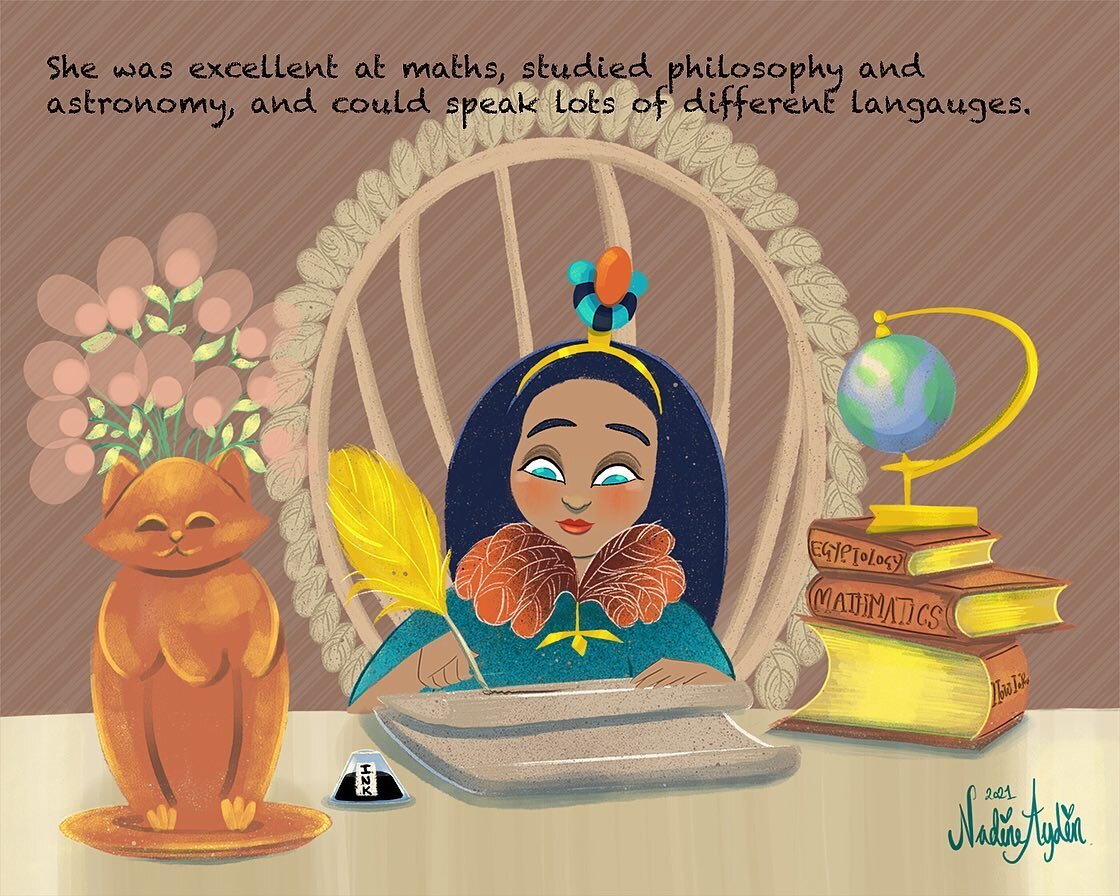 &ldquo;She was excellent at maths, studied philosophy and astronomy, and could speak lots of different languages.
👩🏻&zwj;🎨
Another illustration from the manuscript of &ldquo;cleopatra and Mr.Tibbles&rdquo;.
Are you enjoying these illustrated stori
