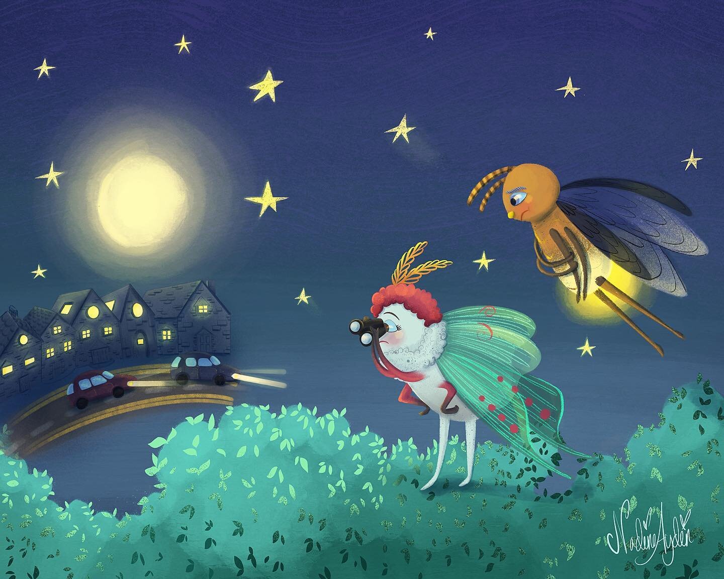Which image is your favourite 1,2 or 3?
🦋 
Luna the moth is helping Lampy the firefly find his mum but it&rsquo;s such a confusing world out there for Lampy to find his mum because he is getting confused with the lights of the cars and the lights of