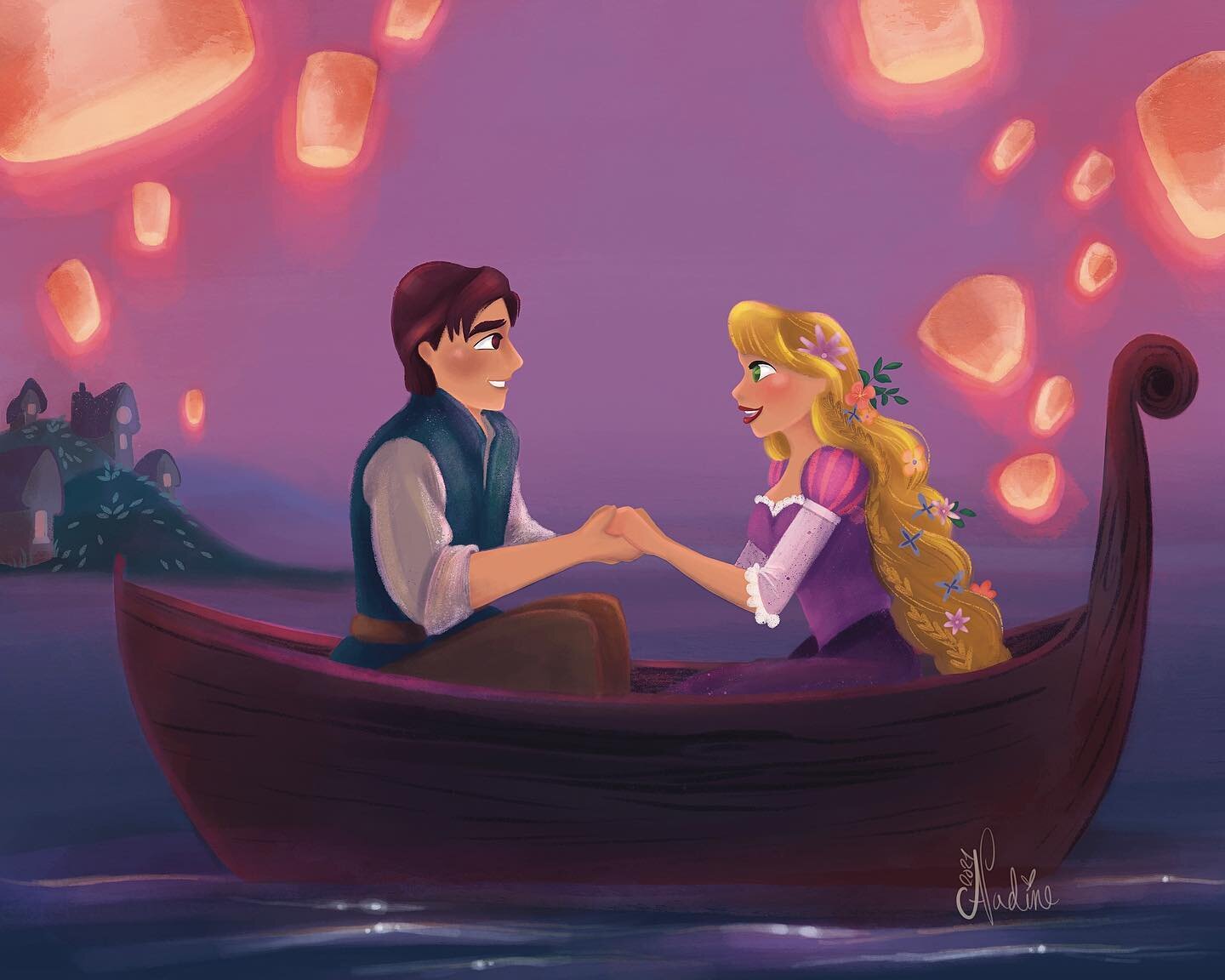 Eugenie &amp; Raps!
🌻 
I&rsquo;m starting to have a posting pattern which is good makes me look structured and organised 😂 😝 
🌸 
🌻 
Another Disney boat ride scene which is also influenced by the art of Brittney Lee! 
#nadineaydinart #disneytangl
