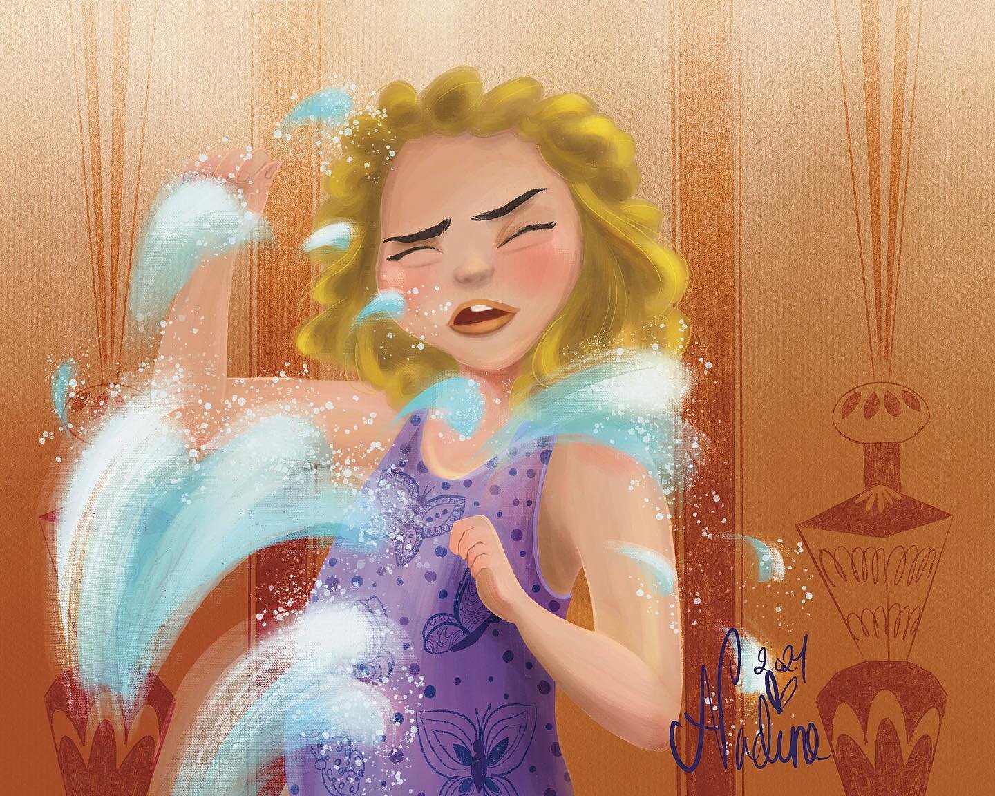 SPLASH 💦 because who has never been splashed?
💧 
Drawing children&rsquo;s facial expression is harder then it looks because you want to limit the lines or it ages the child character- I was fussing around this for so long.
#childhoodweek #nadineayd