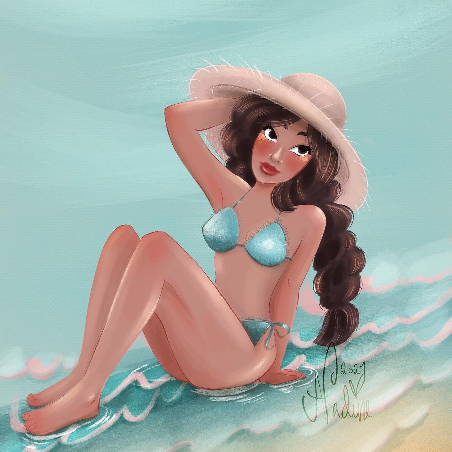 Another drawing challenge by @karolinepietrowski - I couldn&rsquo;t resist this for the summer season, I&rsquo;m feeling poolside baby a lot and will illustrate a few more beach babes. 
Weather here in London is blistering hot 🥵 around 33 degrees.
#