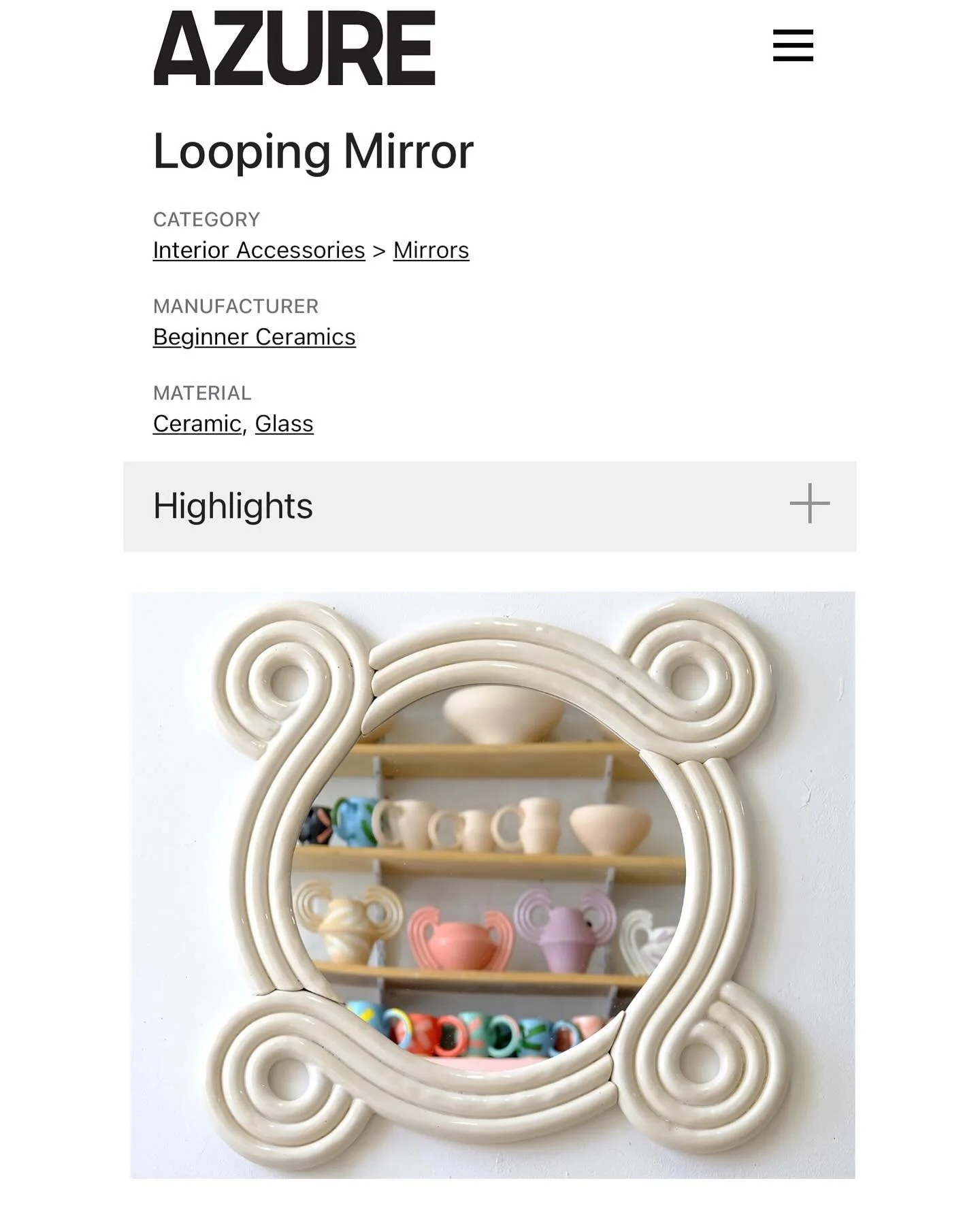 So grateful to @azuremagazine for featuring my mirrors in their Spec Sheet section! So happy to be amongst many other great designers and makers on their site.