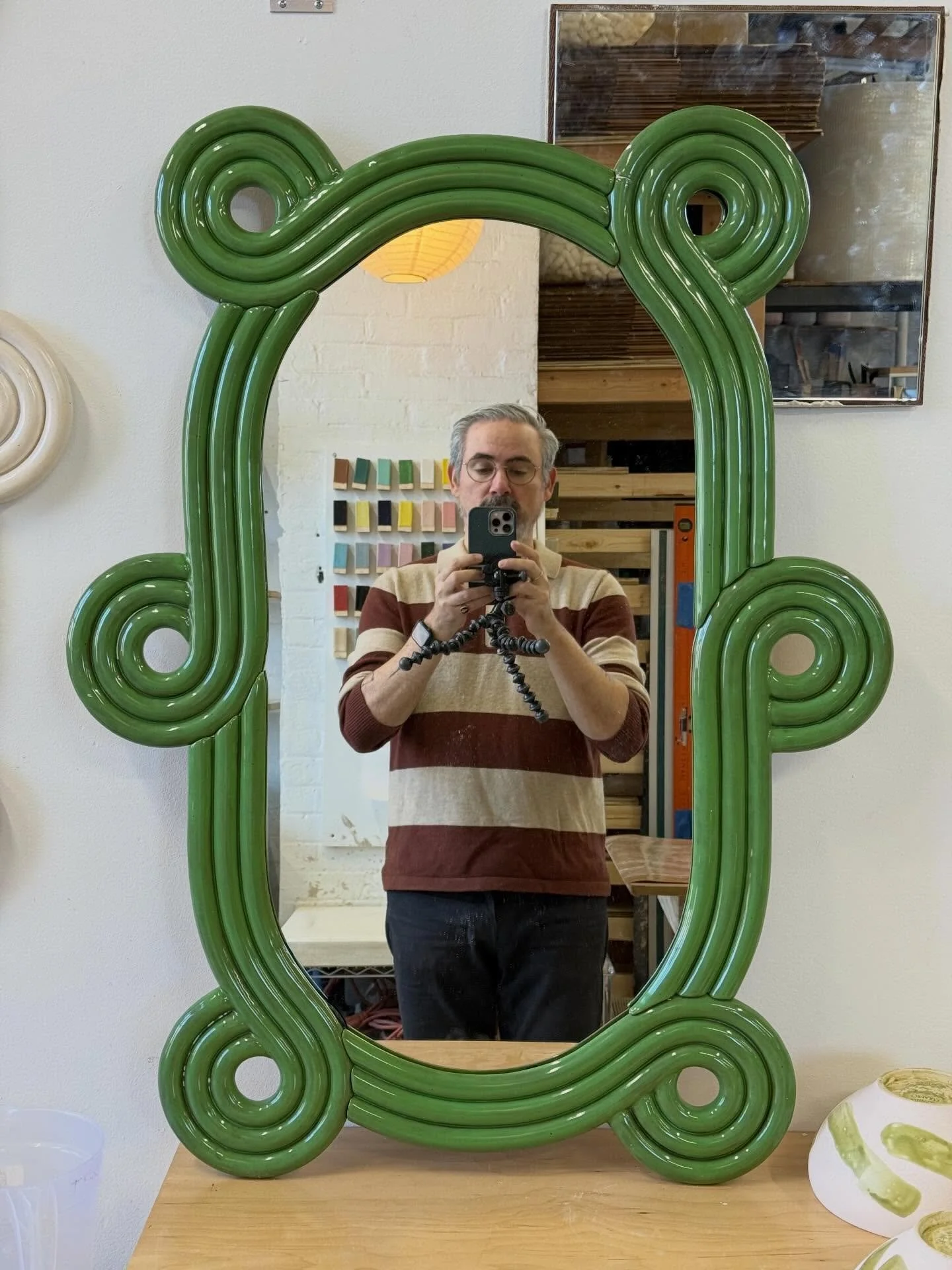 Putting the finishing touches on a brand new grass green mirror, she&rsquo;s a beauty!!!🟩🟩🟩