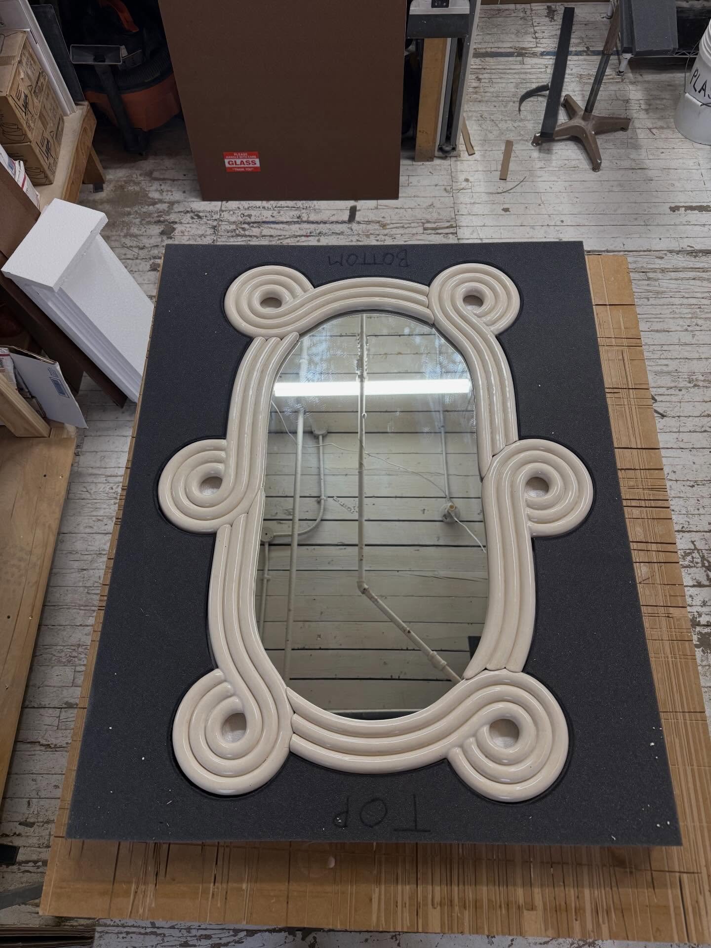 Two mirrors going out today in their custom travel cases. Doing a little condition reporting to ensure it arrives in pristine condition.☺️☺️☺️

These cases are a bit of a work of art too, I custom cut Masonite, styrofoam and then dense gray foam to f