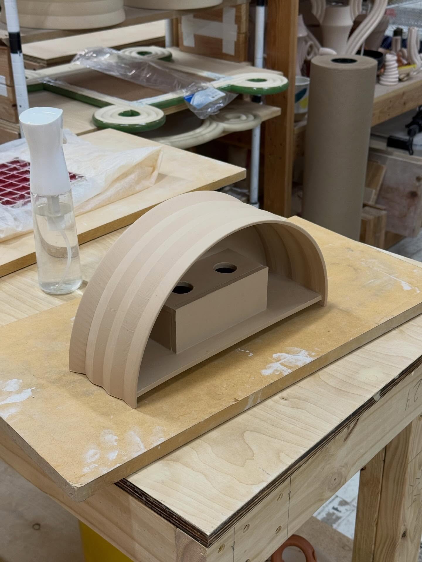 Sconce prototype number two! This one has two bulbs which I think is going to be the winning direction.

Now to dry them without any cracks&hellip;