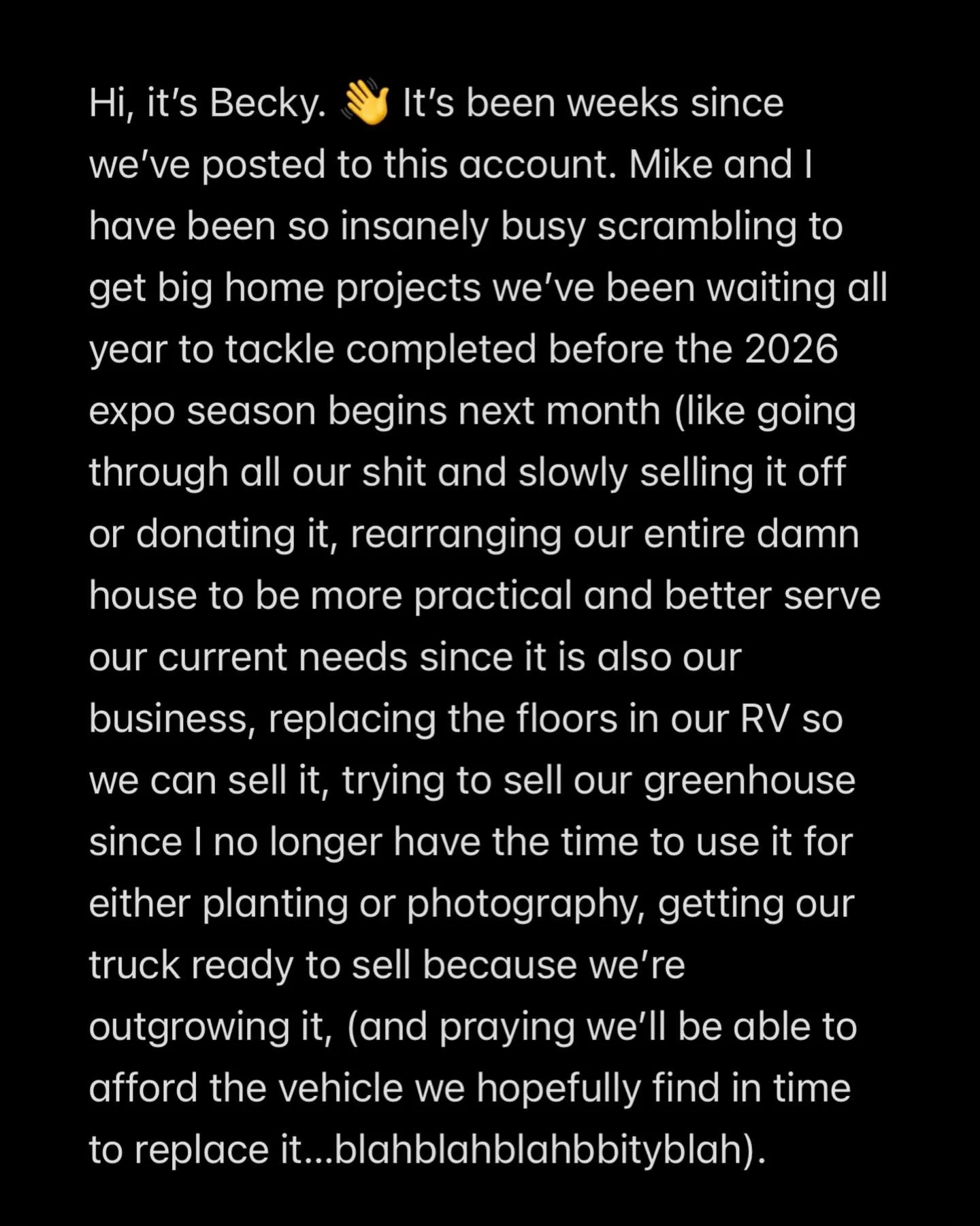 tl;dr&mdash;we&rsquo;re very tired and very sorry for the oversharing. I have resolved to do much less of this in 2026, just keep it all bottled up inside like a normal American until it manifests in a myriad of poor health outcomes that will inevita