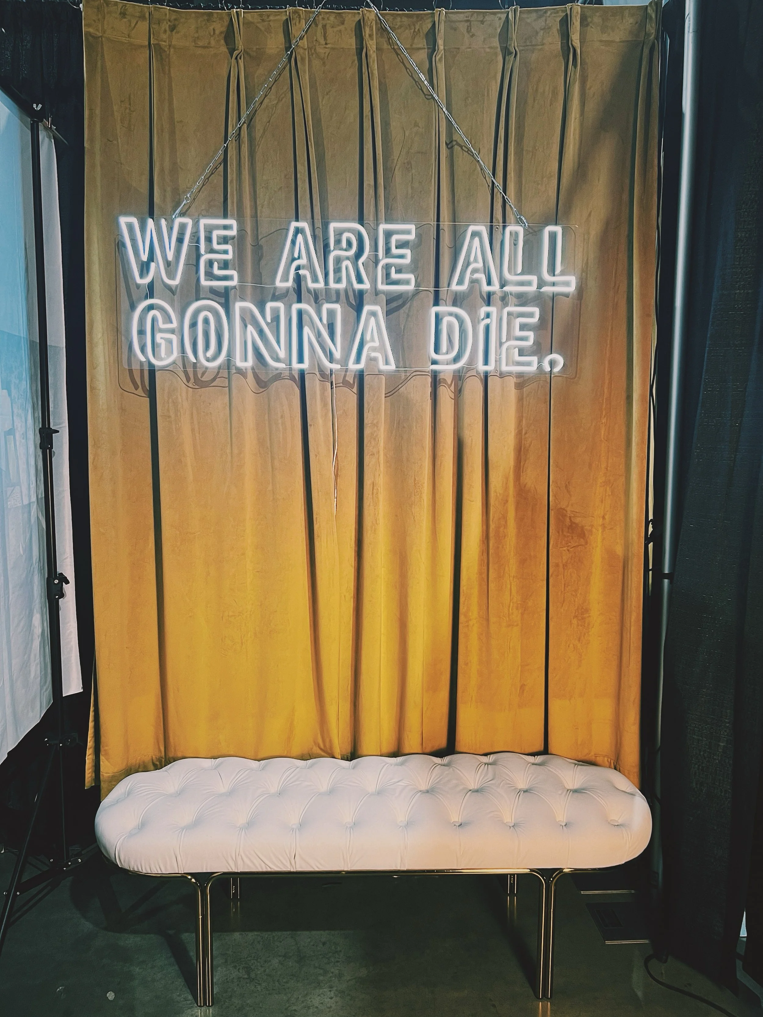 Guys. THE PHOTOBOOTH IS BACK. 😍
A week from today we&rsquo;ll be setting up at the Tulsa Punk Rock Flea Market. Come see us on 9/5 at Expo Square and let me get your likeness on film in front of our lovely existential neon sign. ✨

#tprfm #weareallg