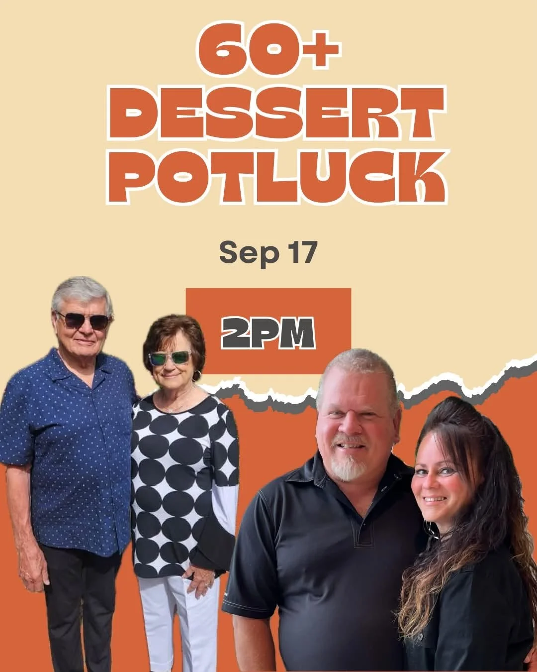 🎉 60+ DESSERT POTLUCK SOCIAL! 🎉

Join us at North Edge Church on Thursday, September 17 at 2pm for a wonderful afternoon of food, fellowship, music, and encouragement!

🍽️ Potluck Social — bring a dessert to share!
📖 Sharing: Pastor Chris Bender

