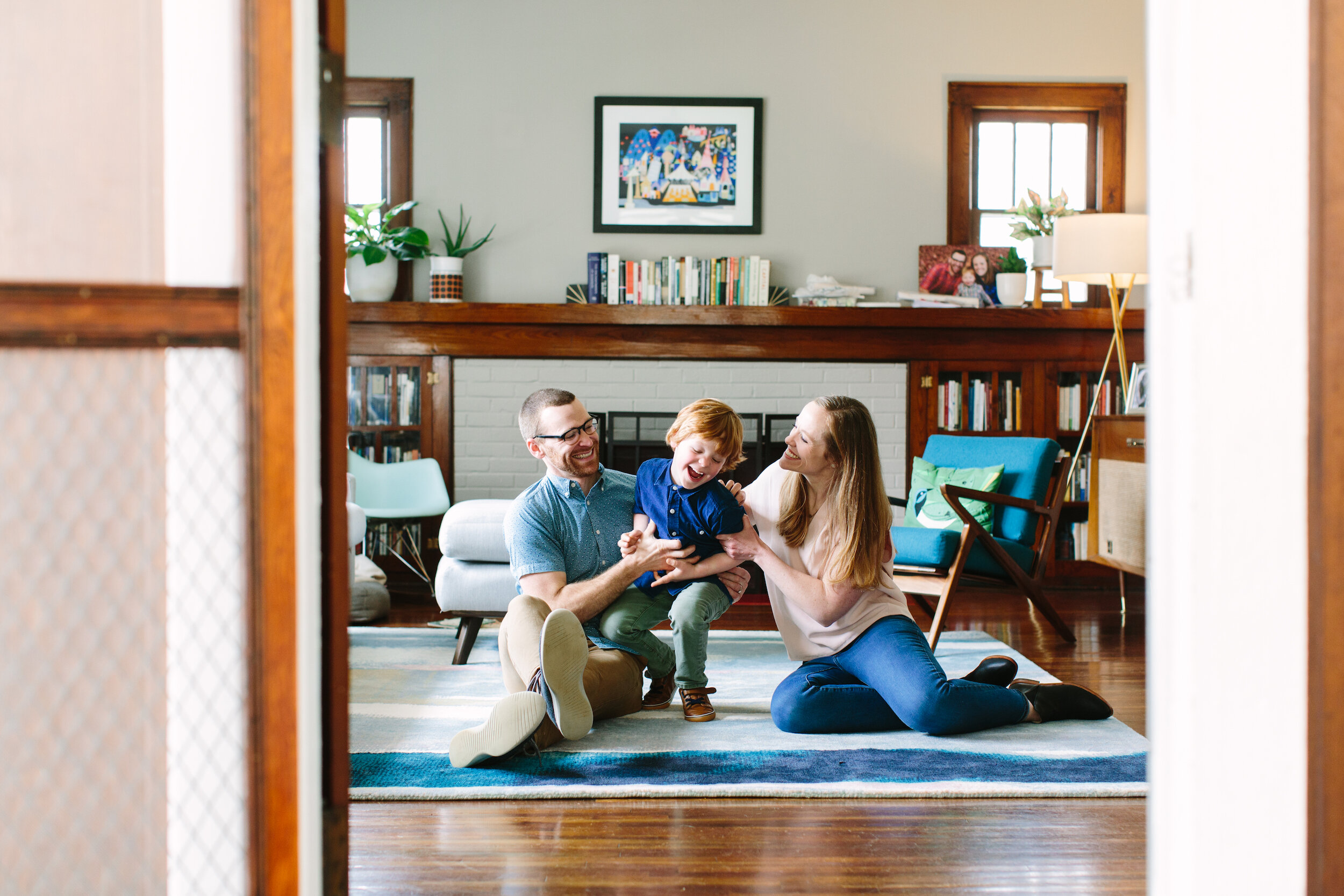 Family Playing in Living Room During Socially Distanced Family Knoxville Photo Session