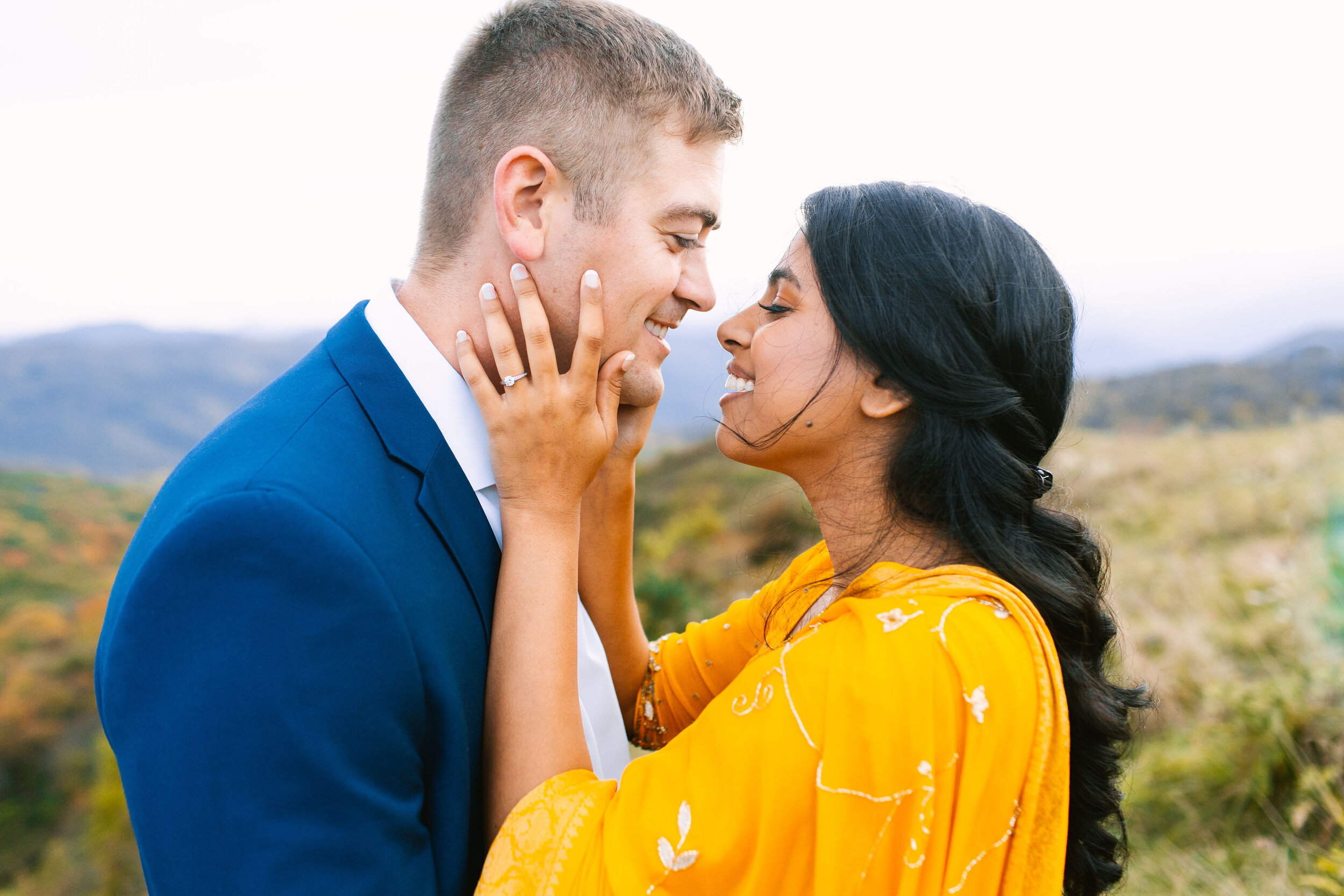 Max Patch Fall Couple Engagement Photos |  Woman wearing yellow indian saree