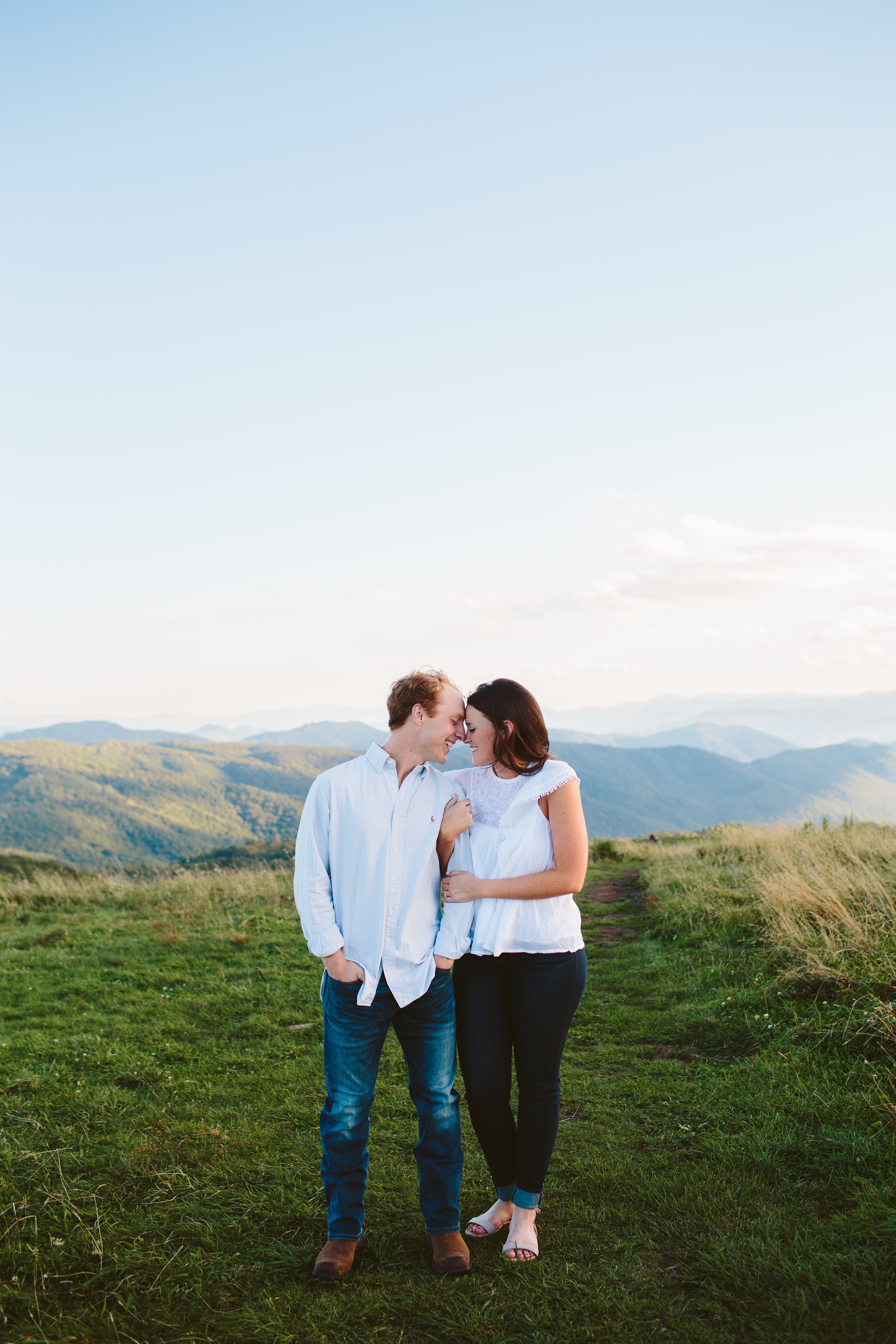 Max Patch Summer Engagement Photos on the Mountain at Sunset